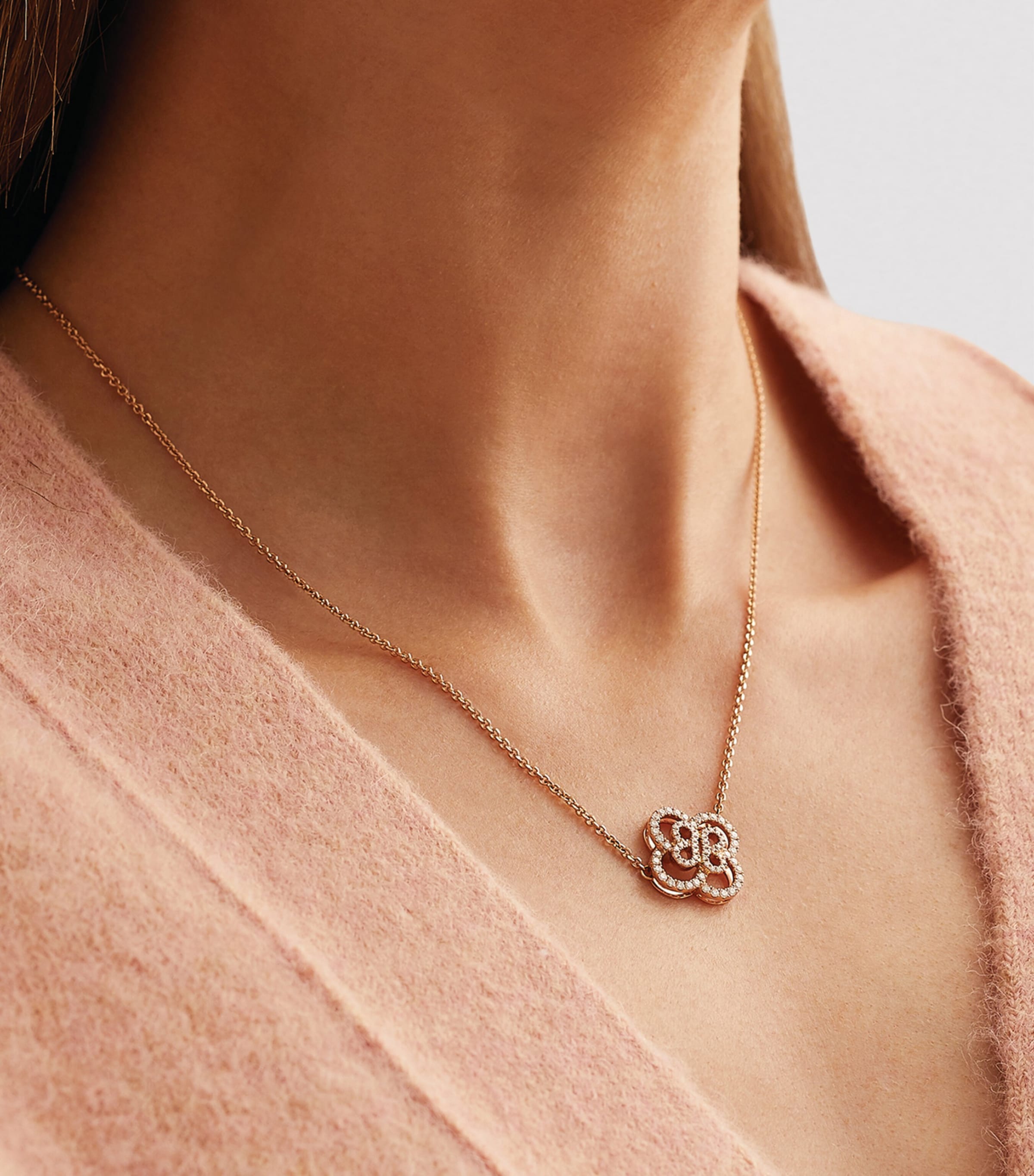 Rose Gold and Diamond Be Boodles Double Motif Necklace ROSE GOLD Image 2