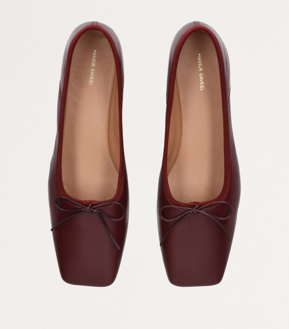 Leather Square-Toe Ballet Flats WINE Image 4