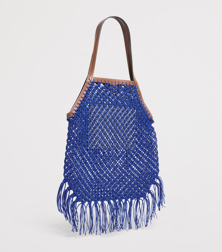 Macrame Fringe Eyes Tote Bag ELECTRIC BLUE Image 3