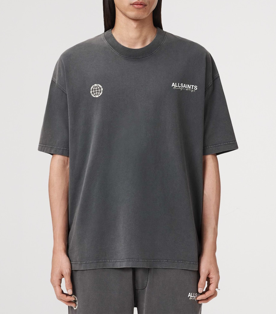 AllSaints Mens Organic Cotton Emblem Hoodie Washed Black Image 3