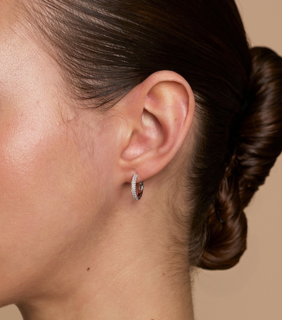 Astrid & Miyu Rhodium-Plated Pavé Essential Hoop Earrings (Small) Silver Image 2
