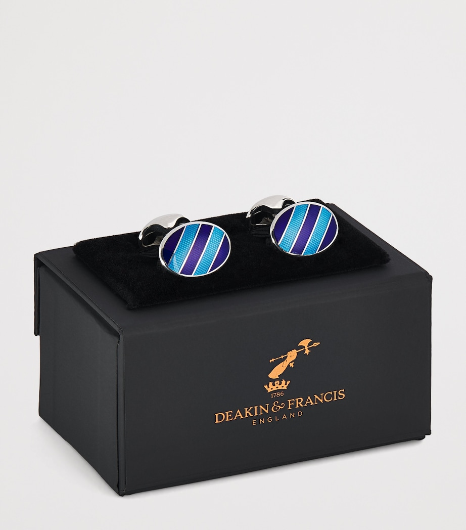 Deakin & Francis Sterling Silver Denim Enamel Cufflinks Blue Image 3