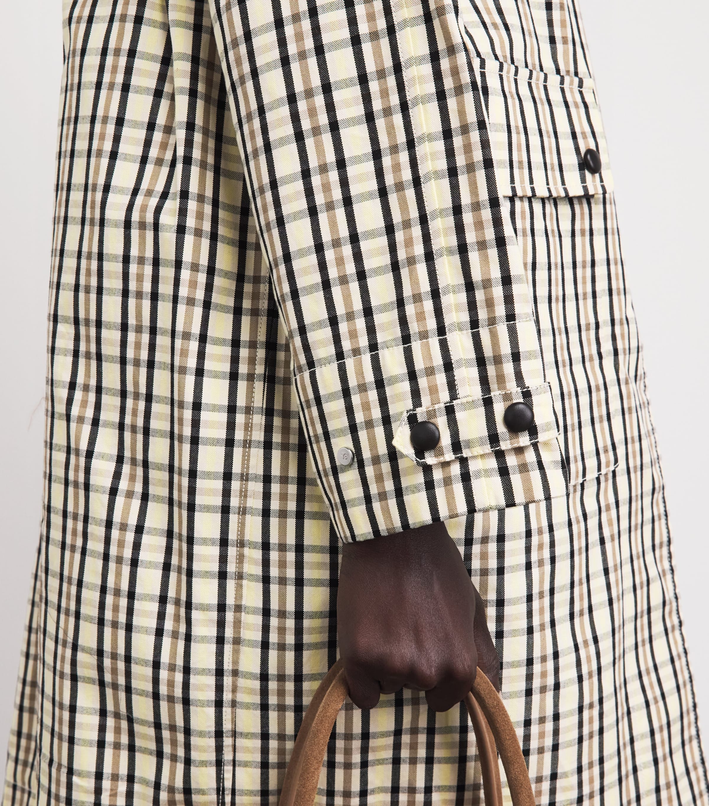 Yves Salomon Womens Cotton Leather-Trim Check Trench Coat Image 3