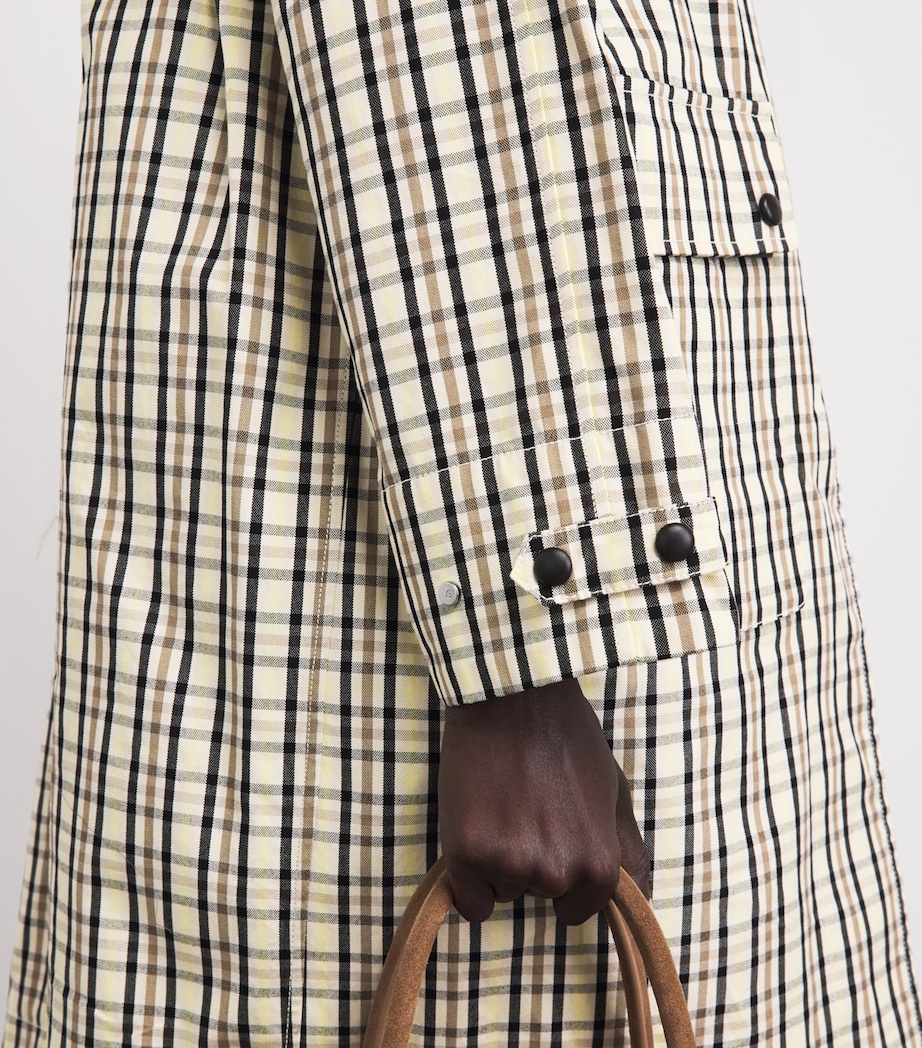 Yves Salomon Womens Cotton Leather-Trim Check Trench Coat Image 3
