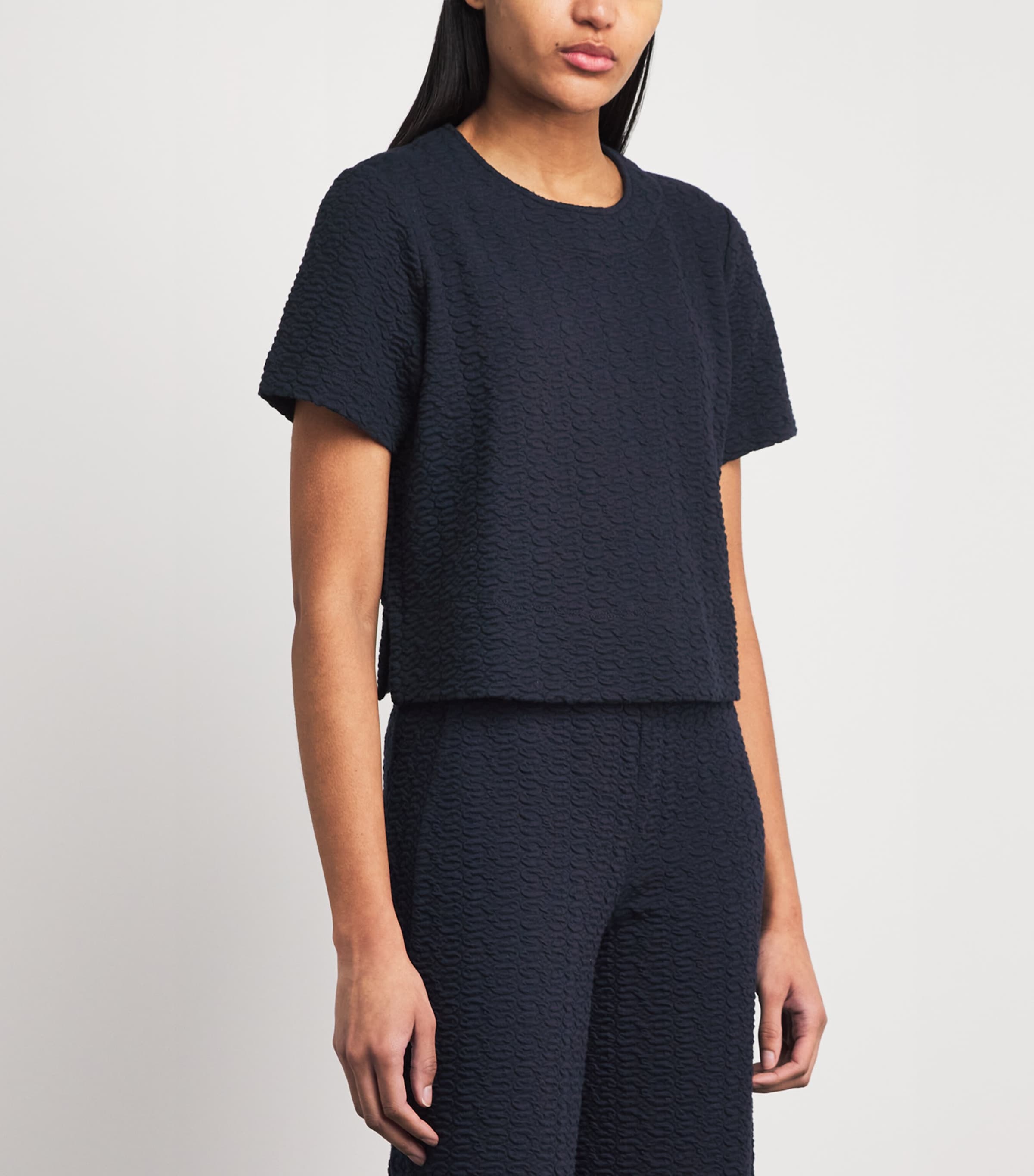 ME+EM Womens Cotton-Blend Jacquard Cropped T-Shirt Navy Image 4
