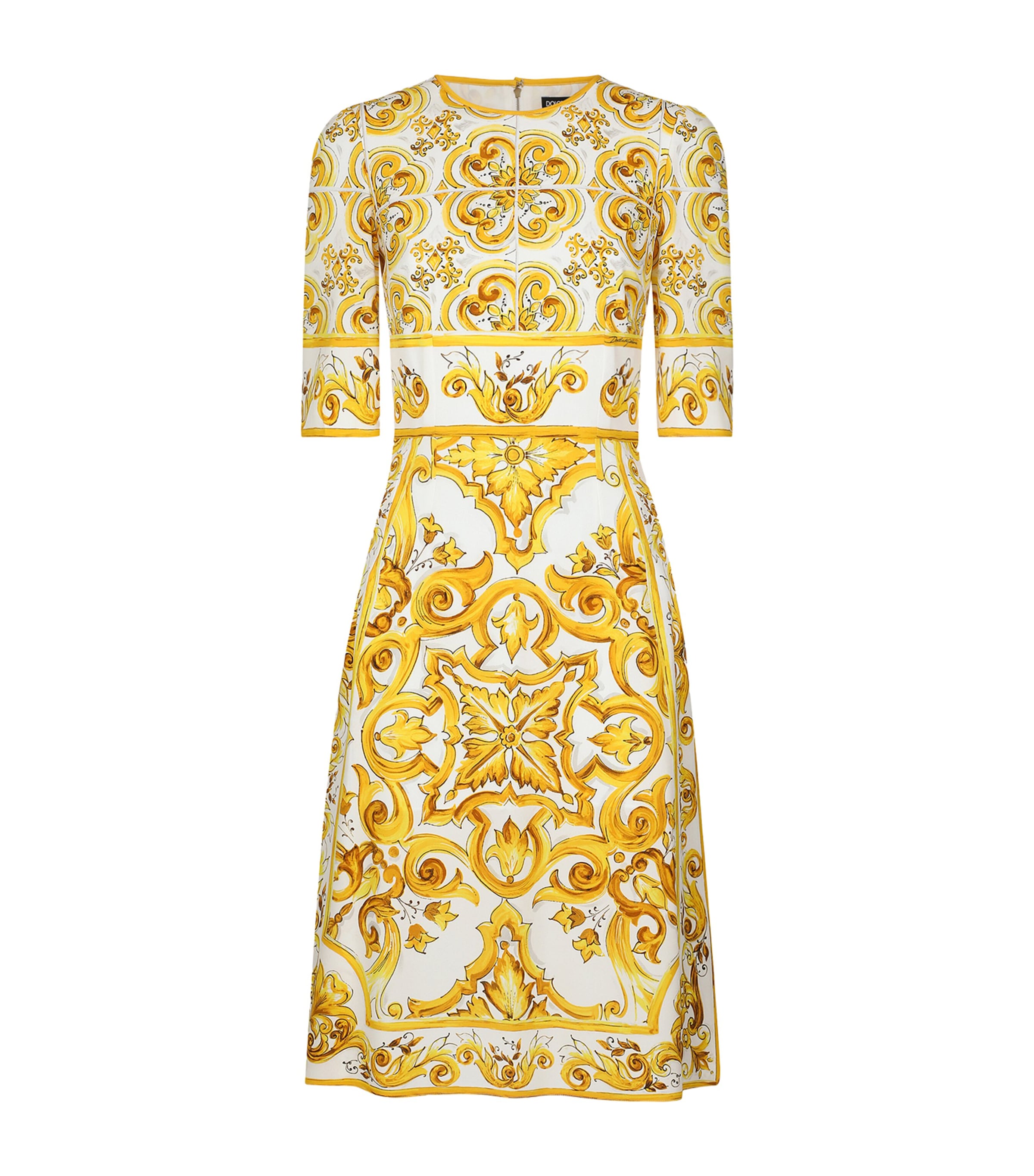 Dolce & Gabbana Silk Majolica-print Dress In Yellow