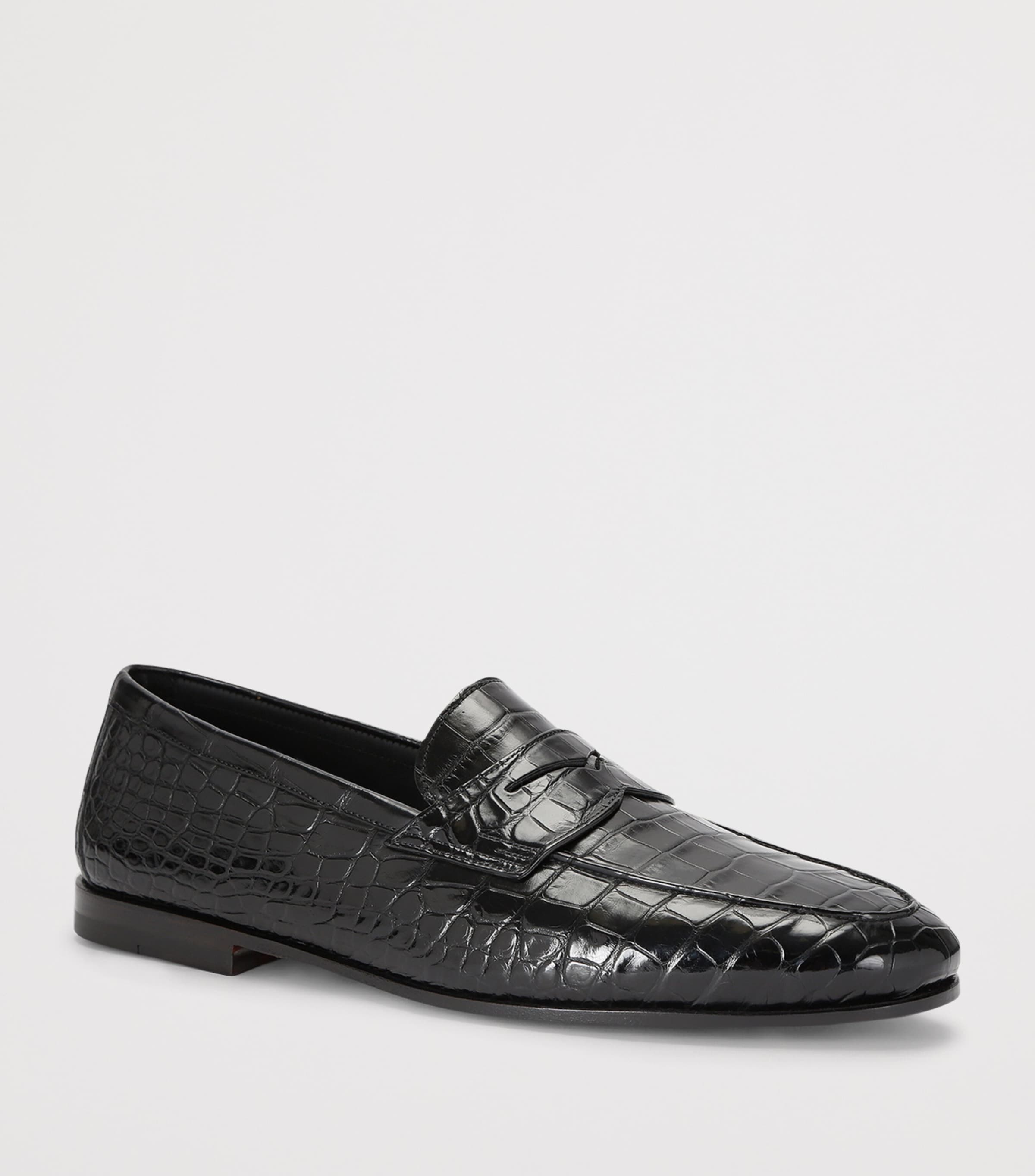 Santoni Crocodile Carlos Penny Loafers Black Image 2