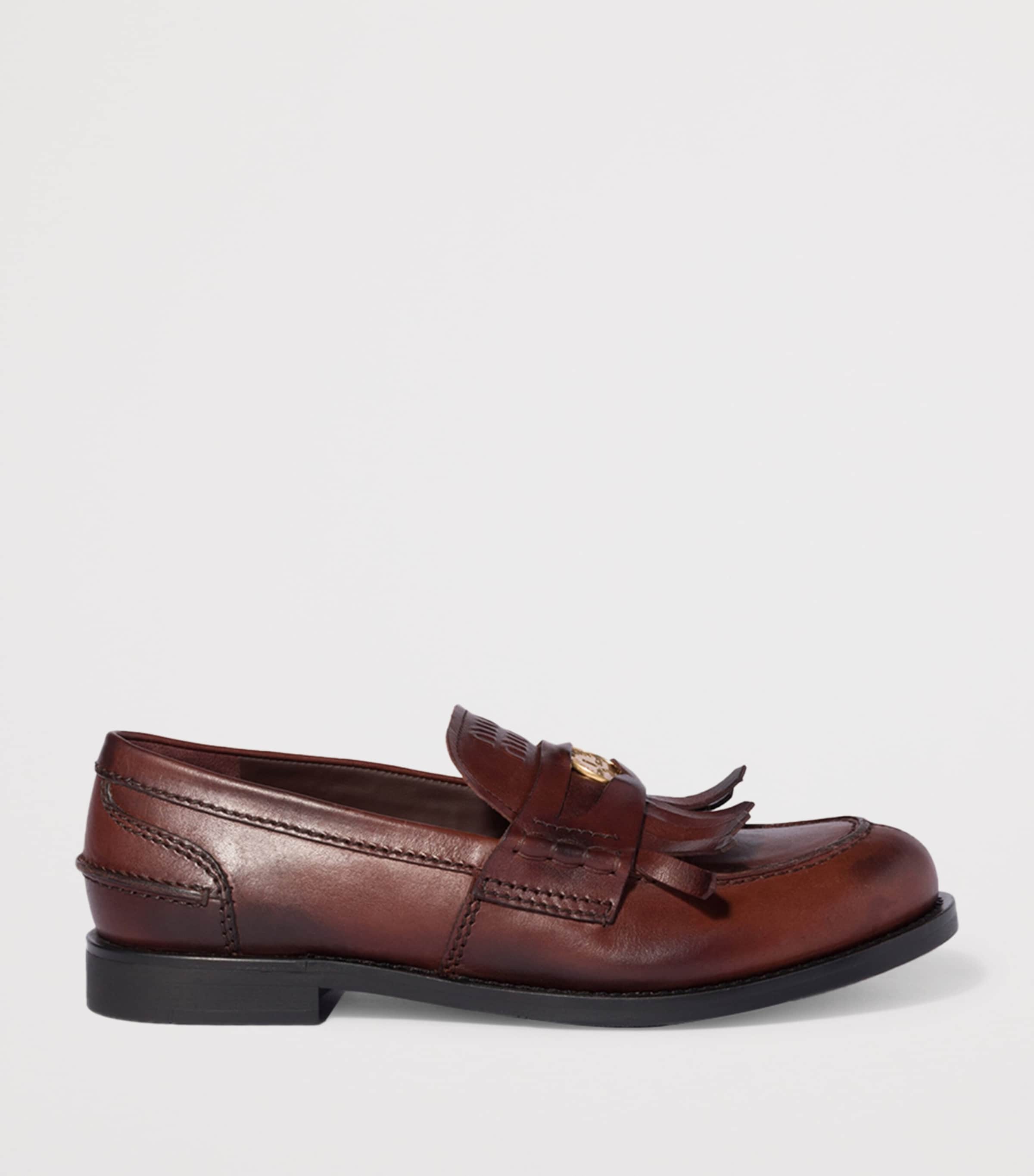 Miu Miu Womens Leather Coin Penny Loafers Brown Image 2