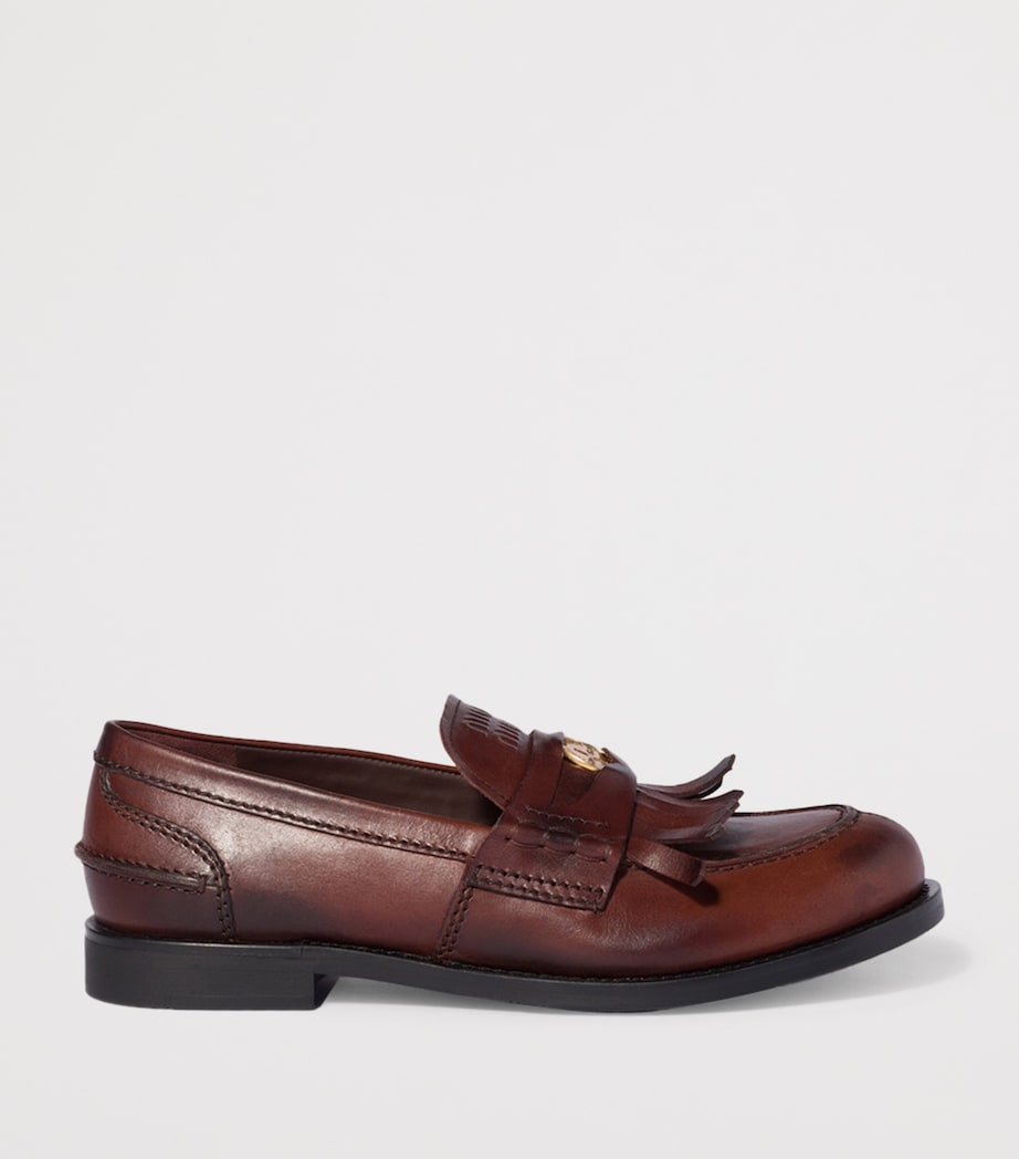 Miu Miu Womens Leather Coin Penny Loafers Brown Image 2