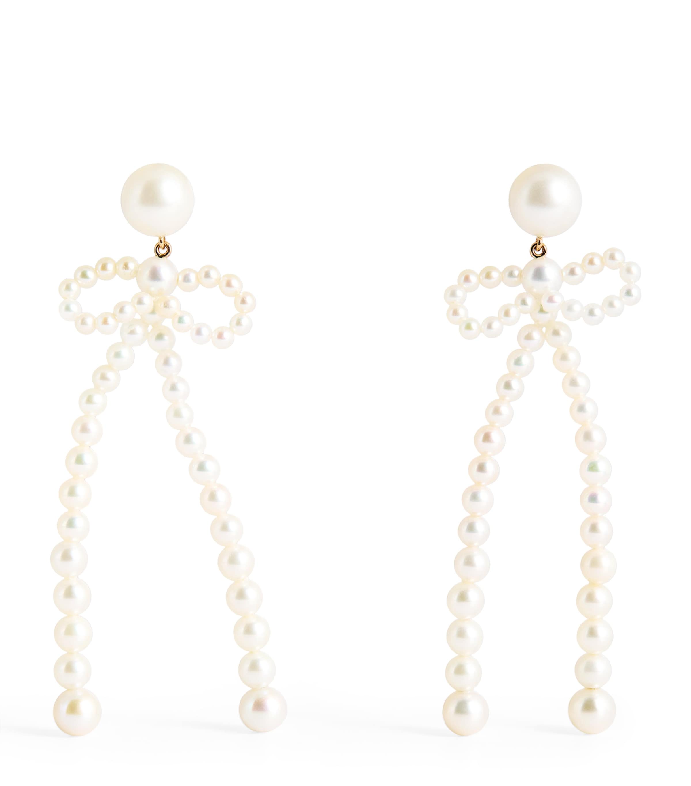 Sophie Bille Brahe Yellow Gold And Freshwater Pearl Bow Rosette Earrings In White