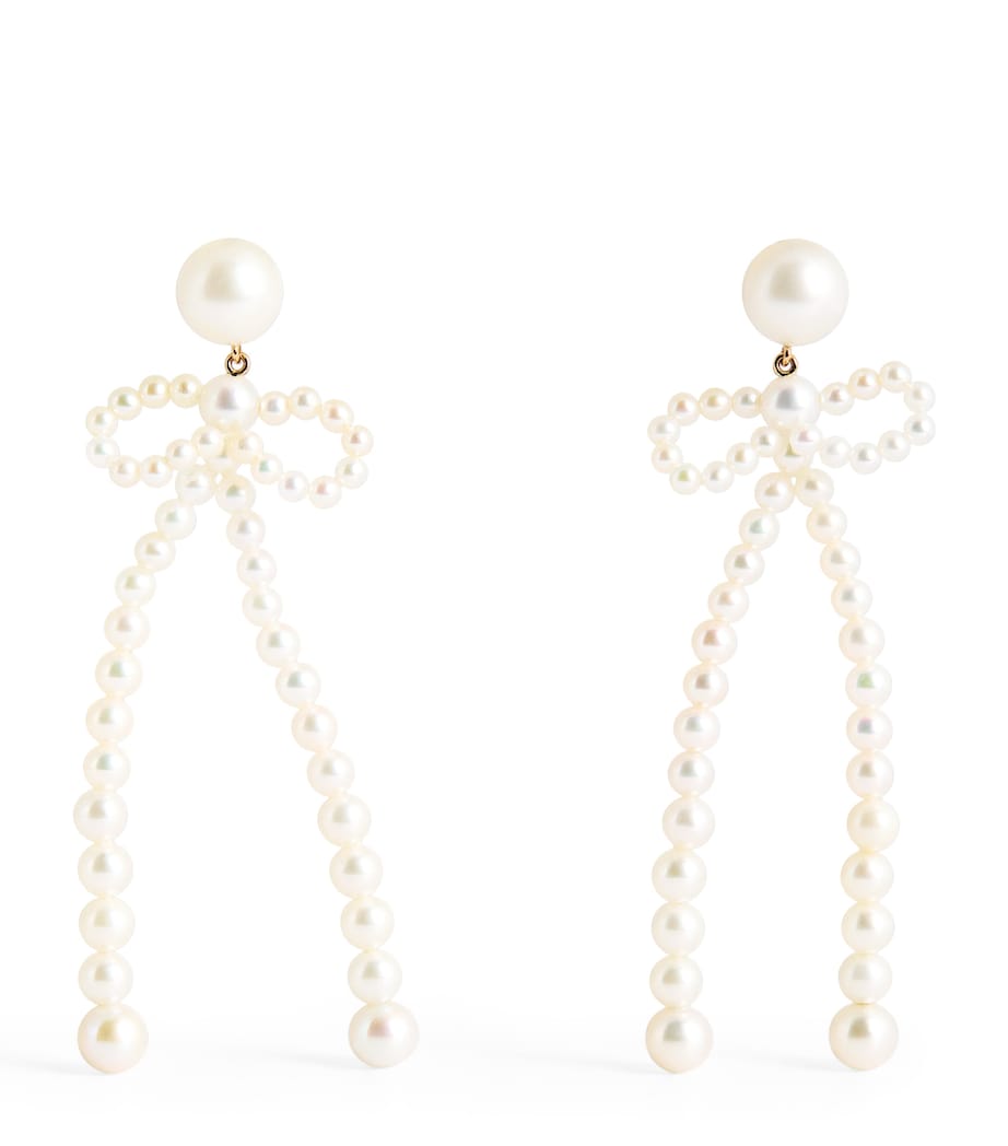 Yellow Gold and Freshwater Pearl Bow Rosette Earrings YELLOW GOLD Image 1