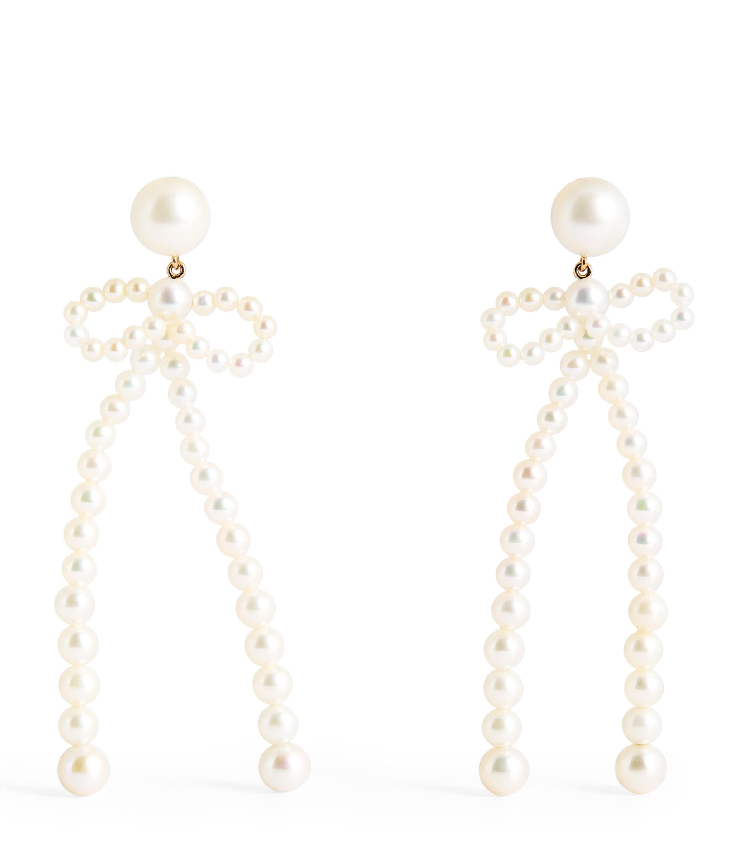 Sophie Bille Brahe Yellow Gold and Freshwater Pearl Bow Rosette Earrings | Gifts | Wedding | For the Bride | Jewellery | Fine Jewellery | Fine Earrings | Drop Earrings | Designers | Sophie Bille Brahe