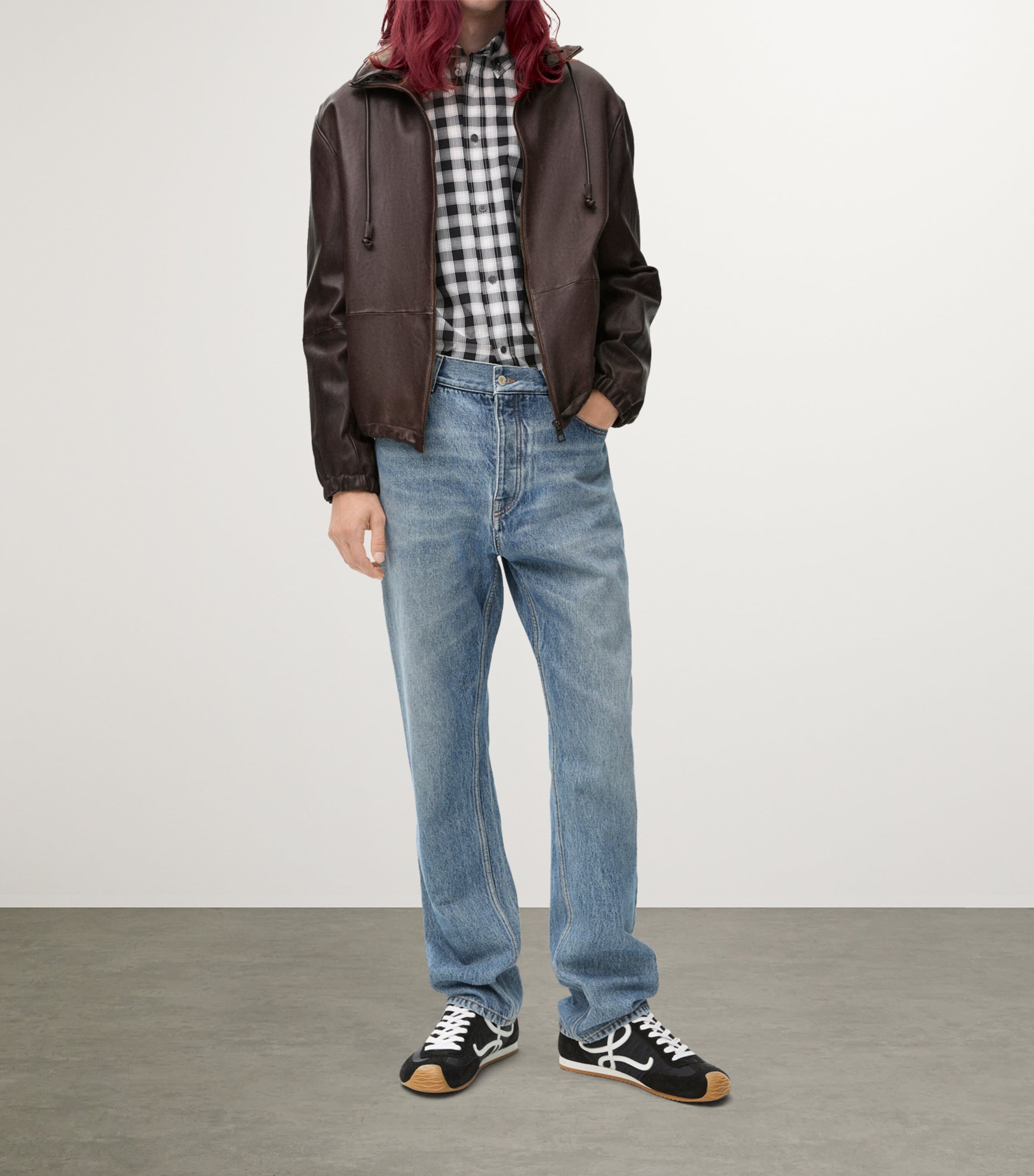 Leather Hooded Jacket DARK BROWN Image 2