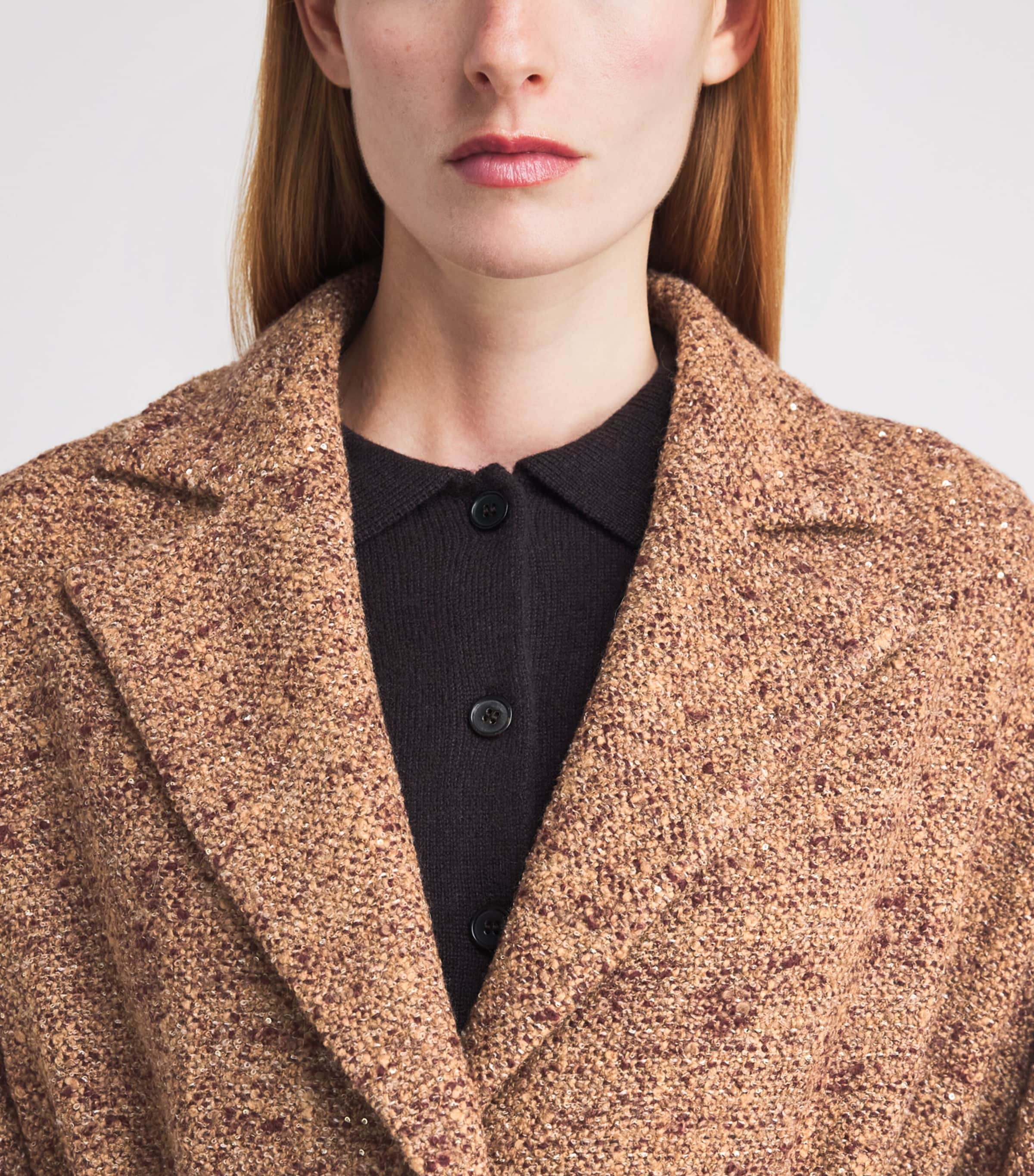Kiton Womens Wool-Alpaca Single-Breasted Coat Beige / Burgundy Image 3