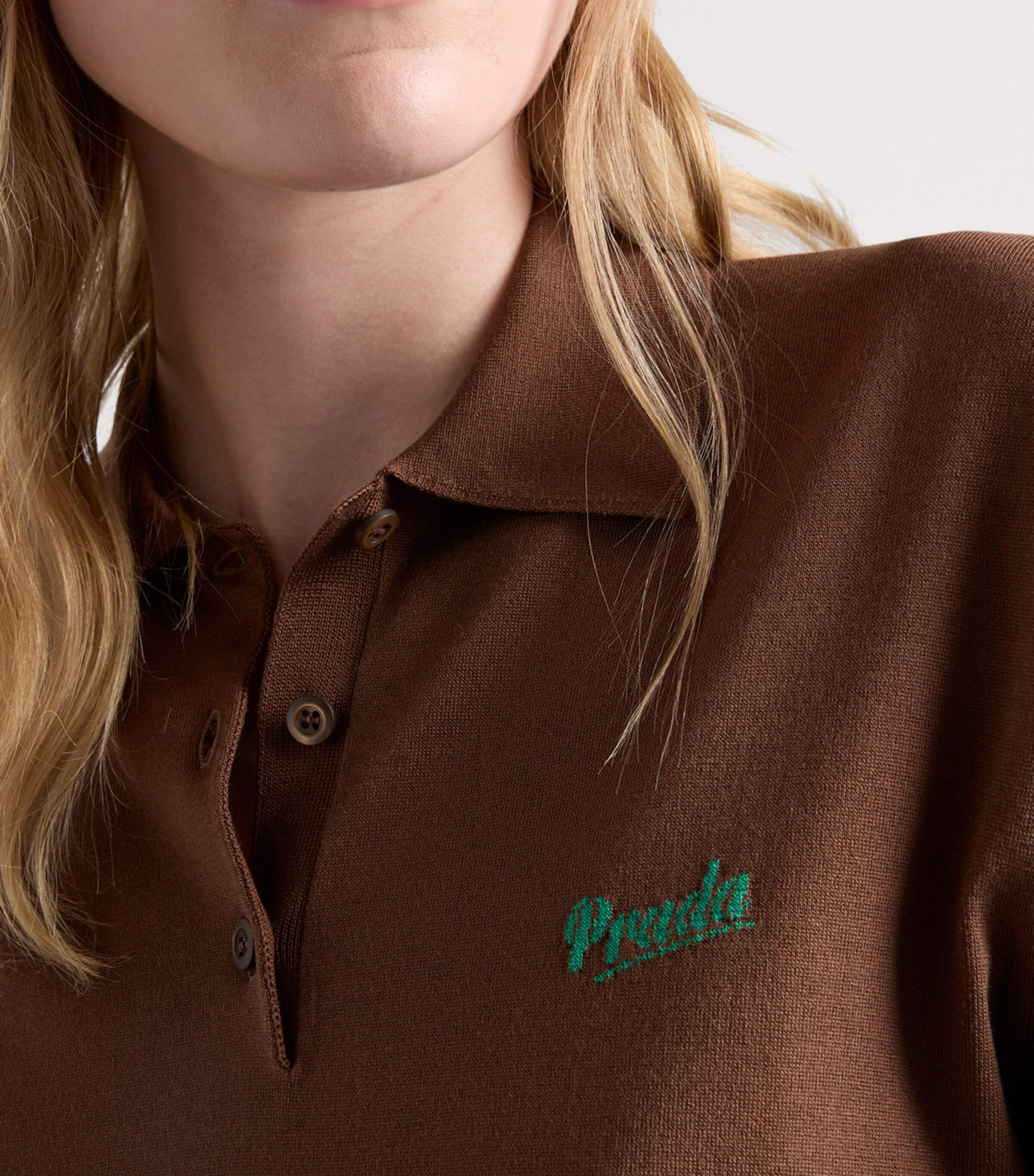 Prada Womens Silk-Blend Long-Sleeve Polo Shirt Image 4