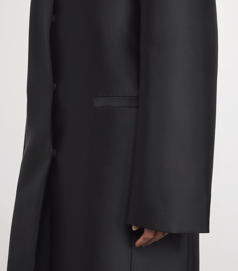 Silk Collarless Midi Coat 001 BLACK Image 6