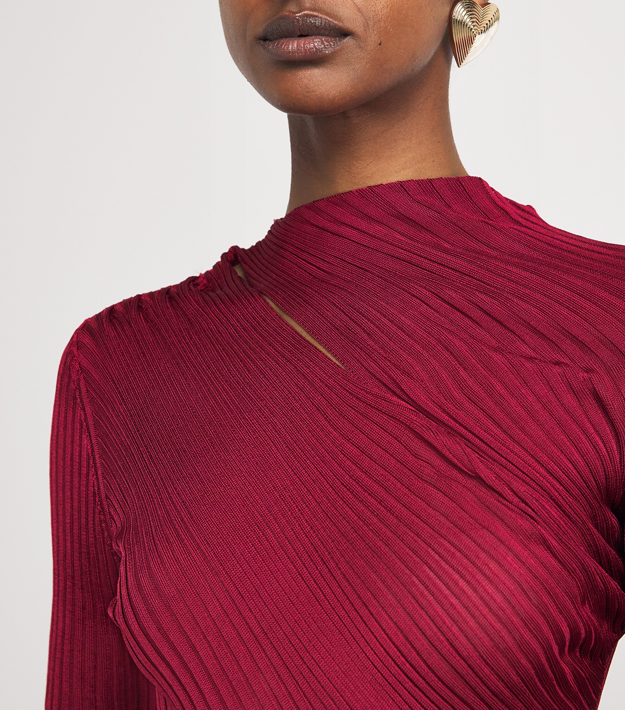 Button-Detail Midi Dress BURGUNDY Image 4