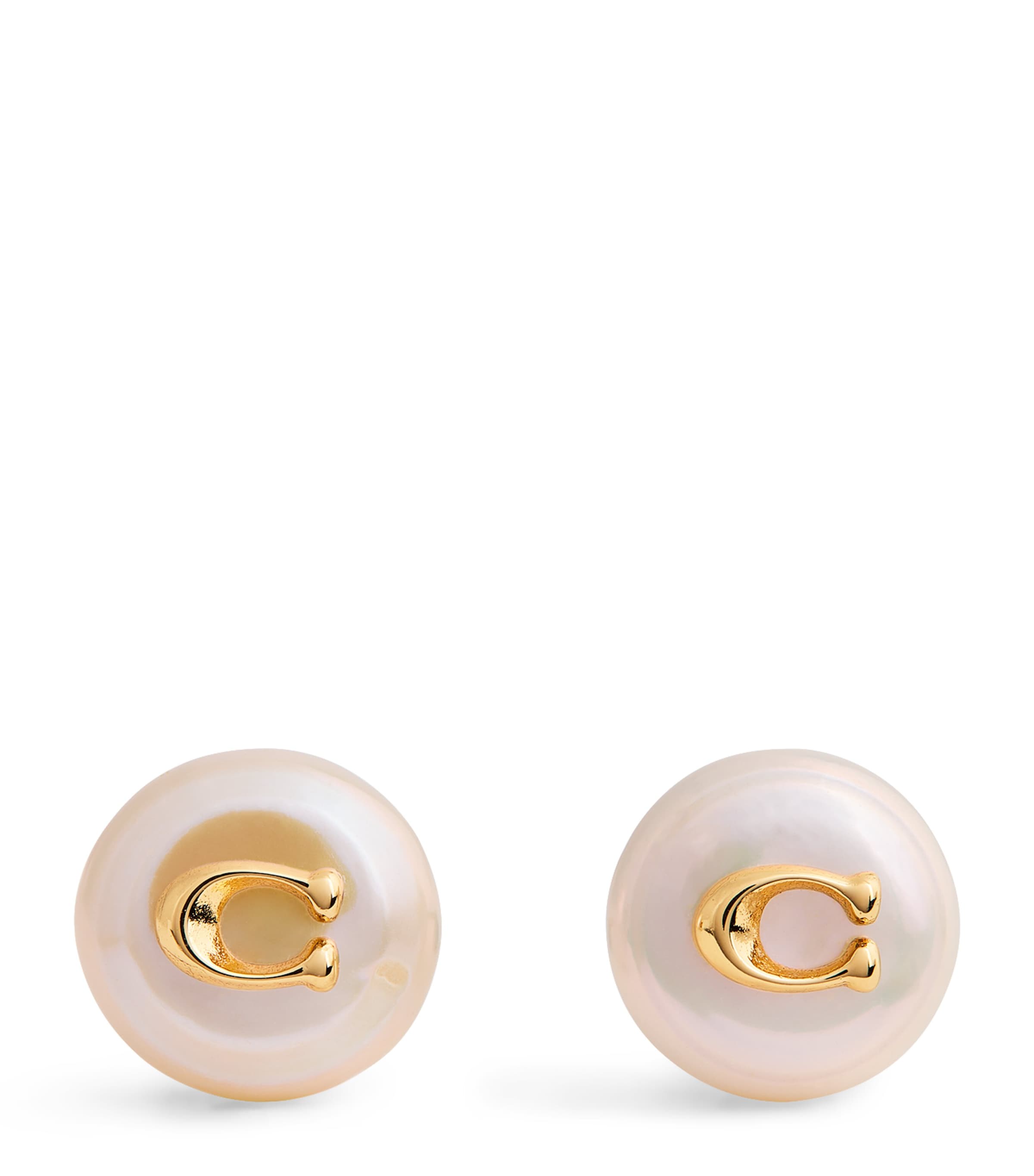 Coach Freshwater Pearl Signature Stud Earrings In Gold