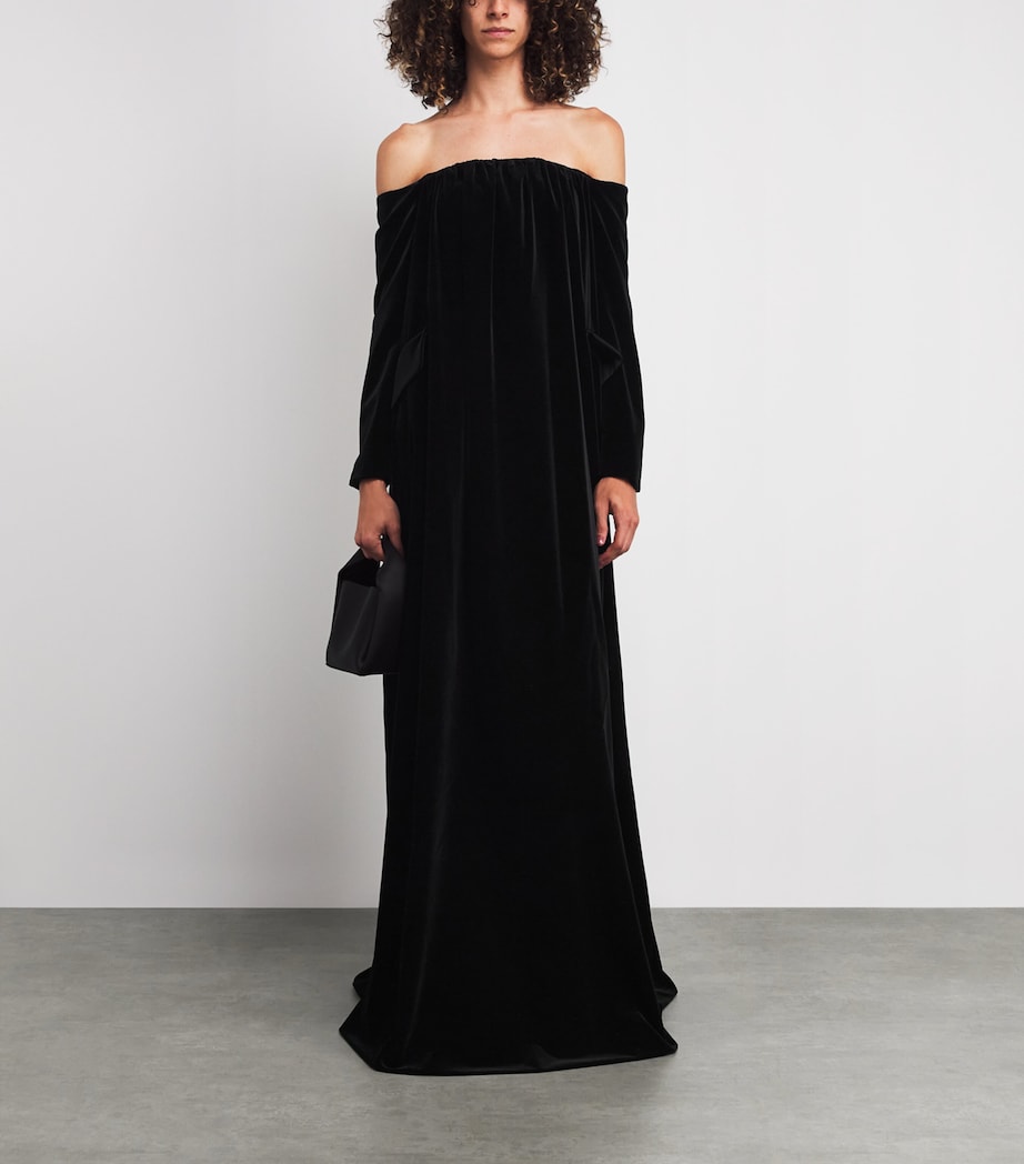 Velvet Off-The-Shoulder Gown BLACK Image 2