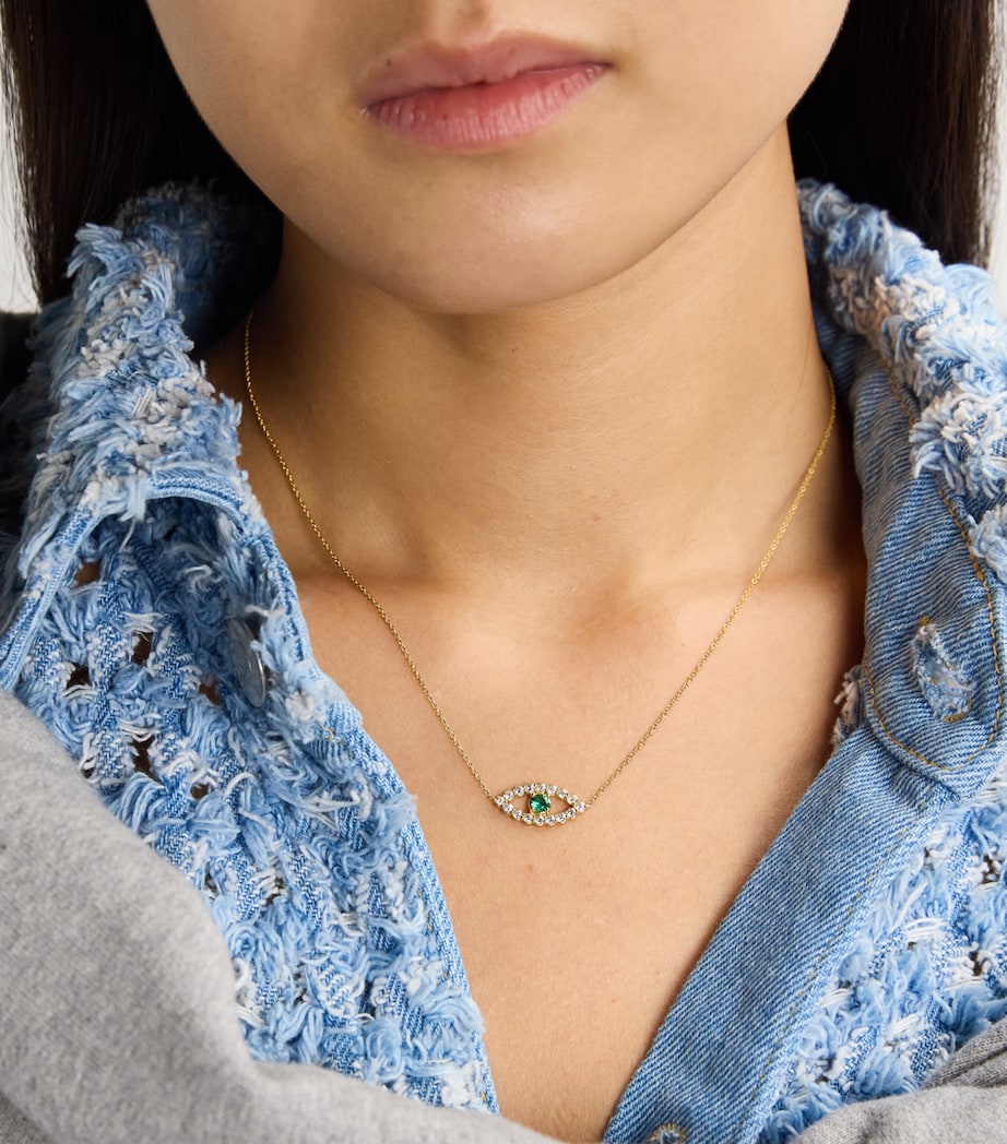 Yellow Gold, Diamond and Emerald Edith Evil Eye Necklace YELLOW GOLD Image 4