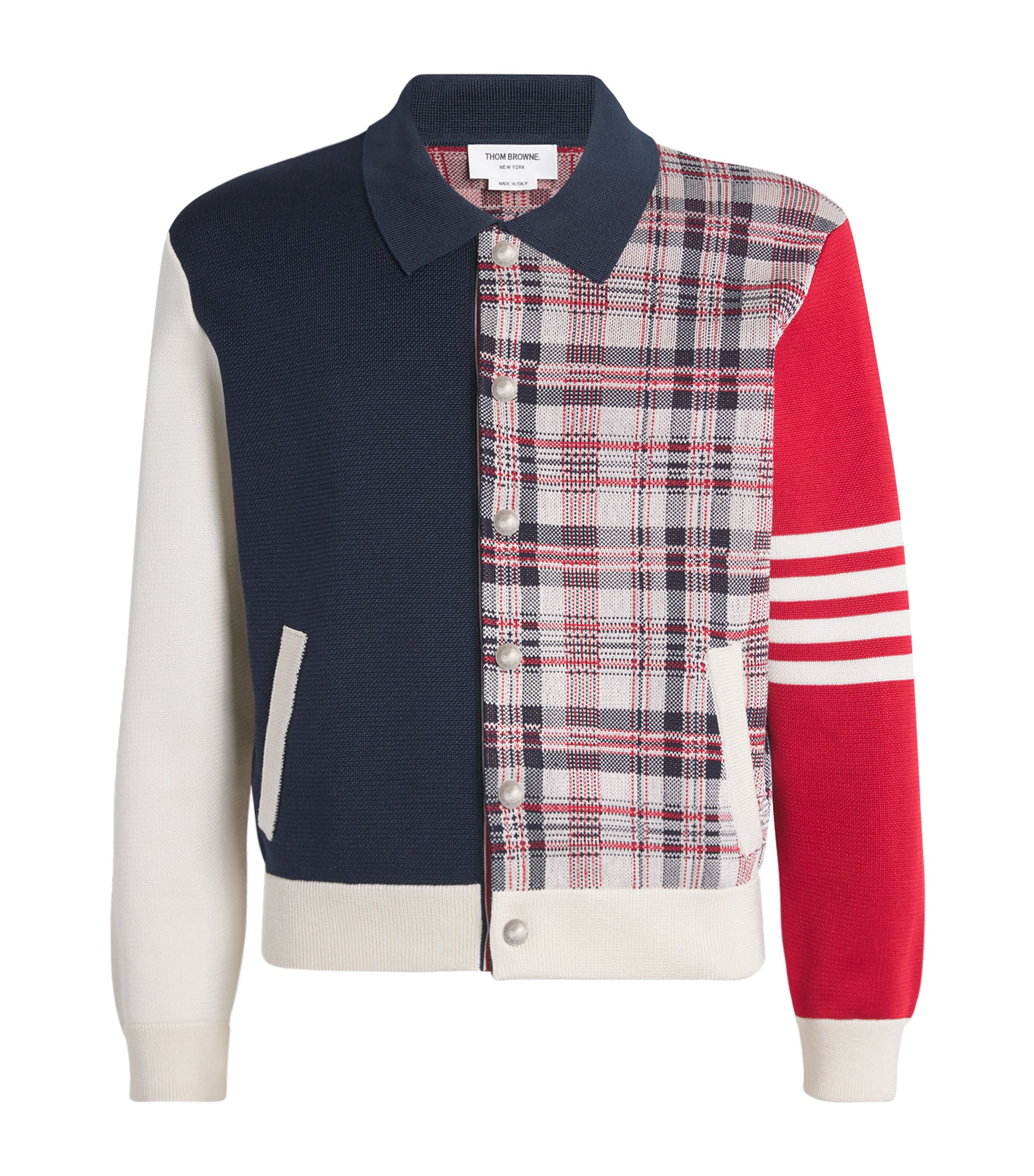 Shop Thom Browne Silk-blend Pattern-mix Bomber Jacket