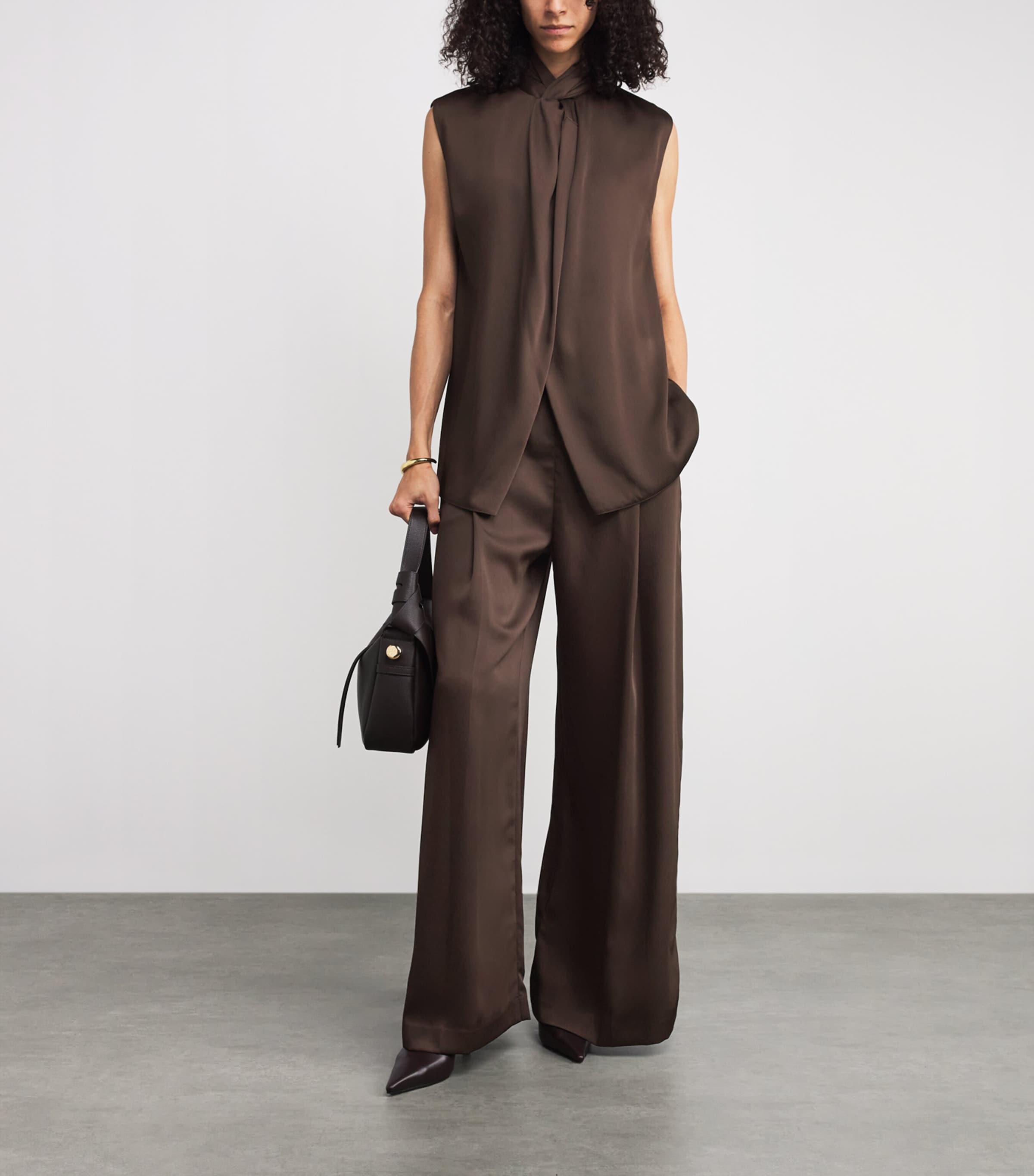 Satin Aaron Wide-Leg Trousers D80 BROWN Image 2