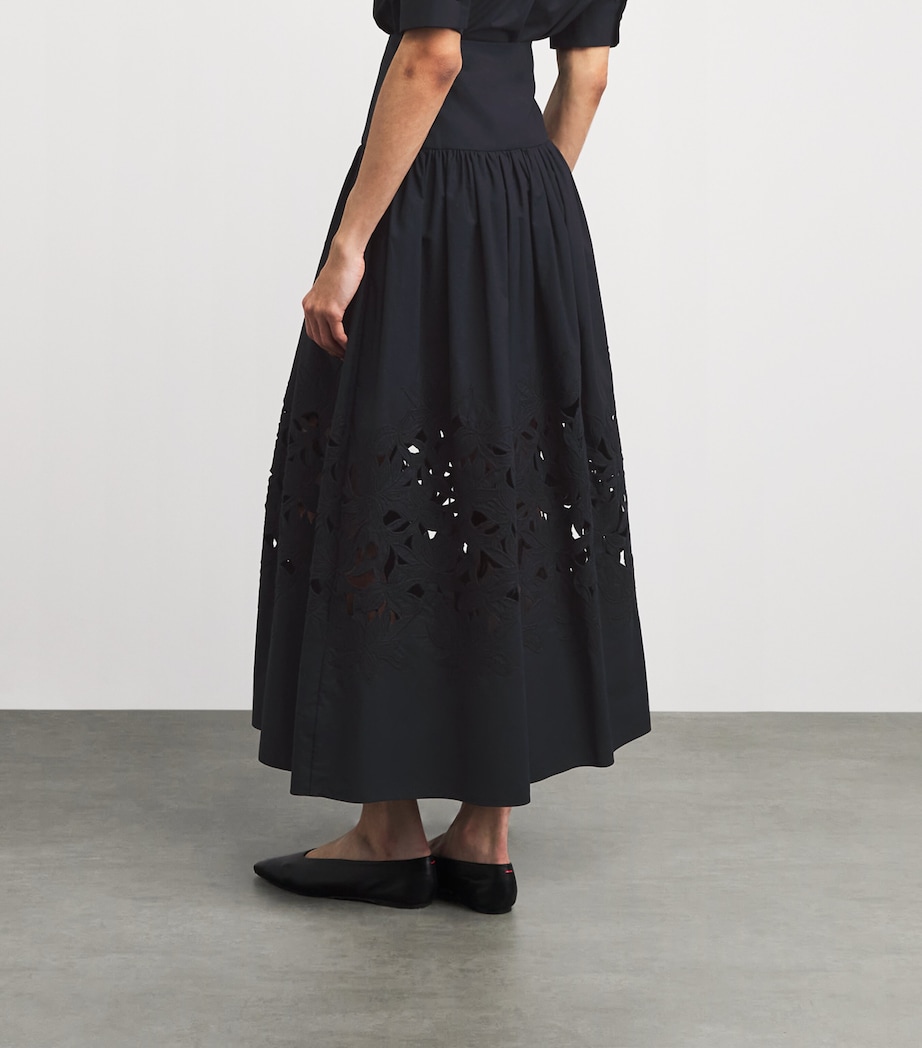 Agnona Womens Cotton Floral Appliqué Maxi Skirt Dark Blue Navy Image 5