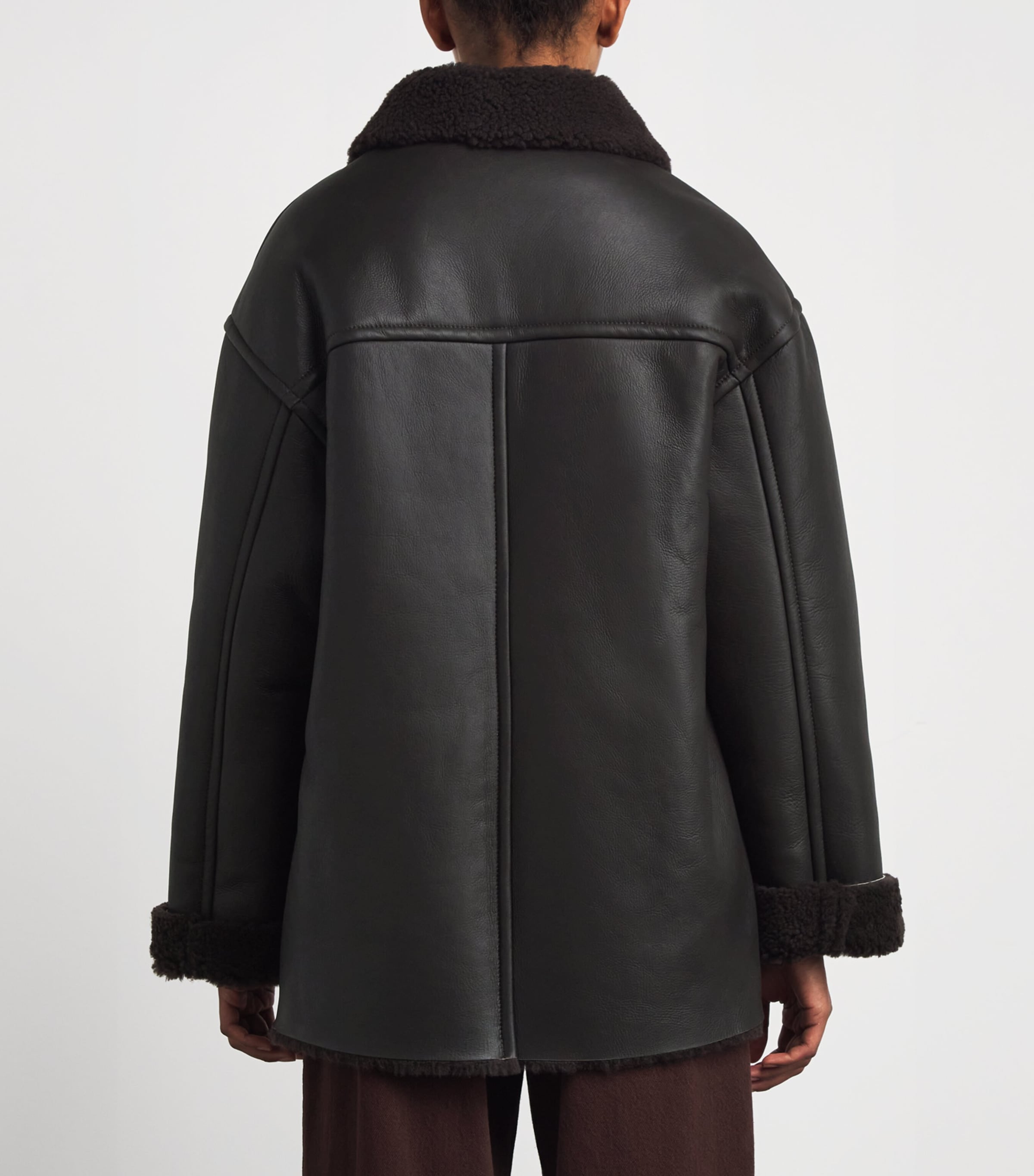 Shearling-Lined Leather Jacket BLACK BROWN Image 4