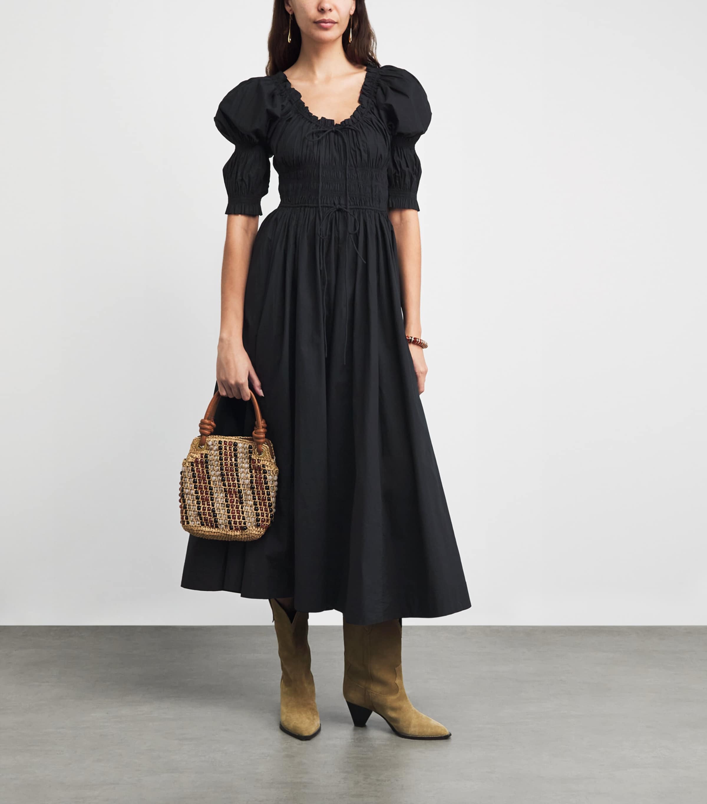DÔEN Womens Organic Cotton Ischia Midi Dress Black Image 2