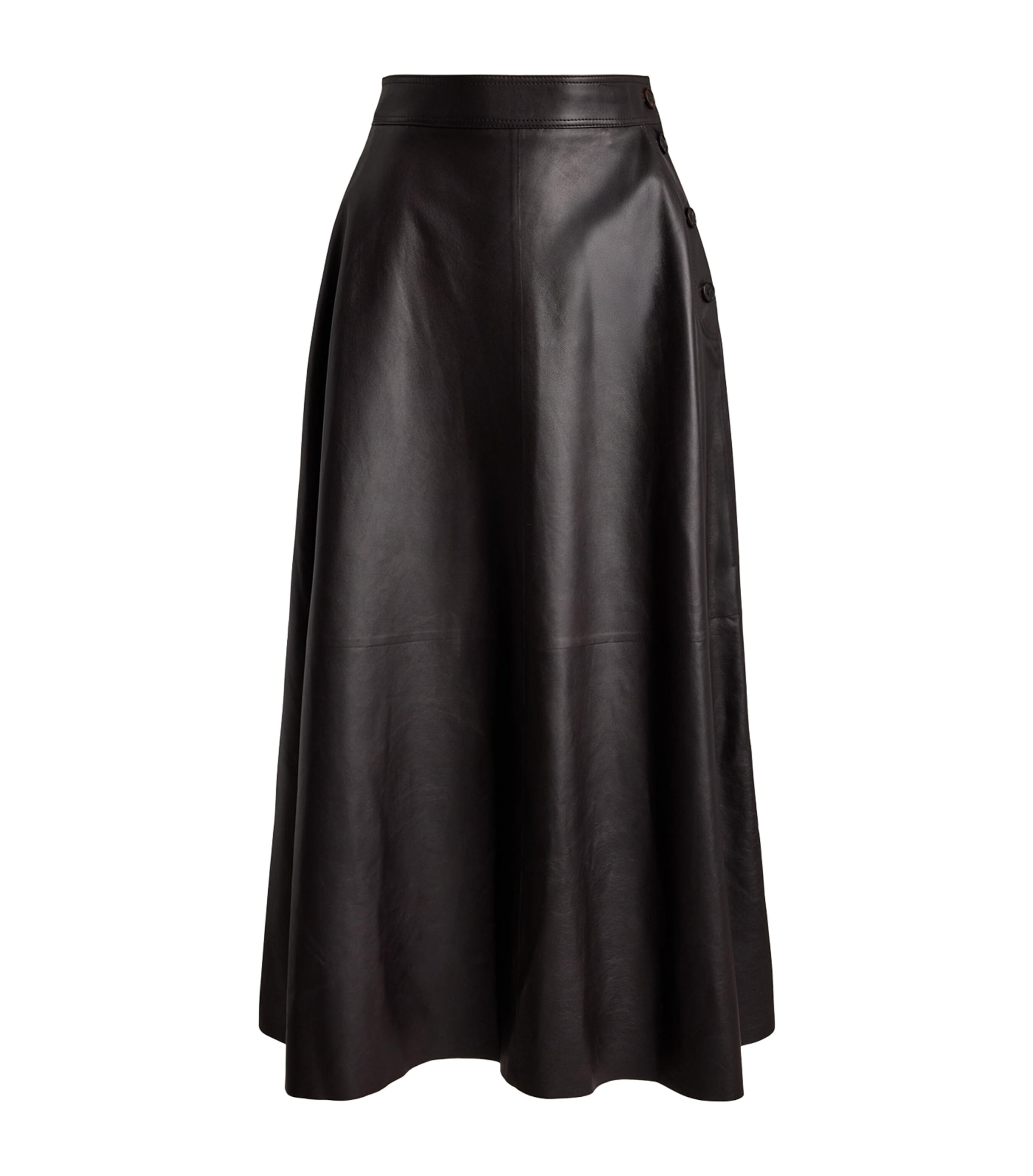 Ralph Lauren Collection Womens Leather Vickie Midi Skirt Espresso Image 1