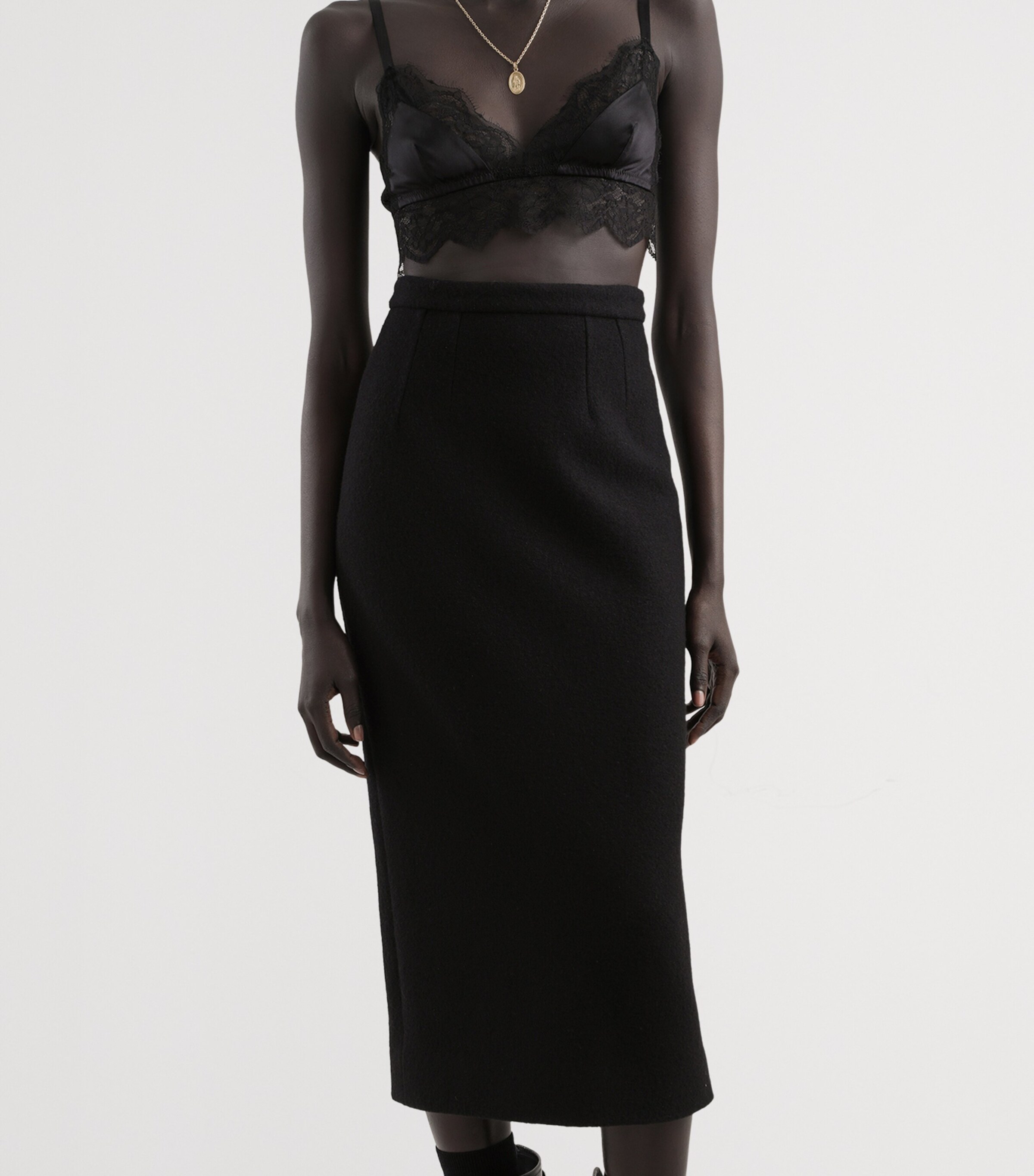 Virgin Wool Midi Skirt N0000-BLACK Image 4