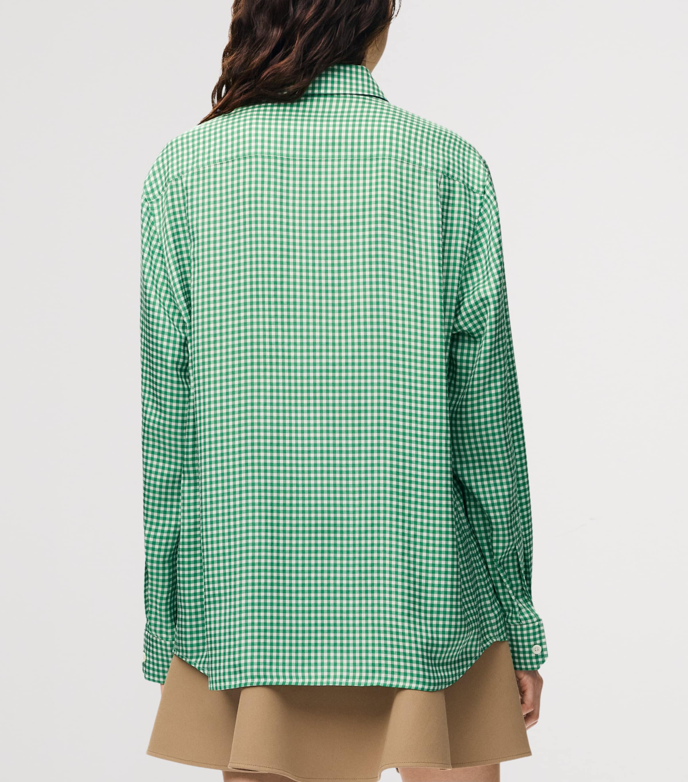 LOEWE Womens Silk-Blend Gingham Shirt Green/white Image 4
