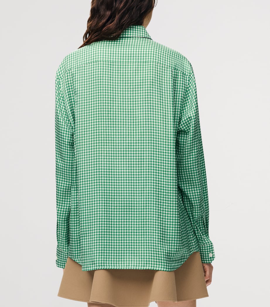 LOEWE Womens Silk-Blend Gingham Shirt Green/white Image 4