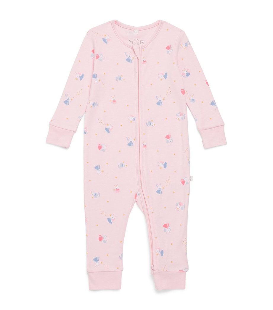 MORI Enchanted Bunny Print Clever Playsuit (0-24 Months) Pink Bunny Image 1