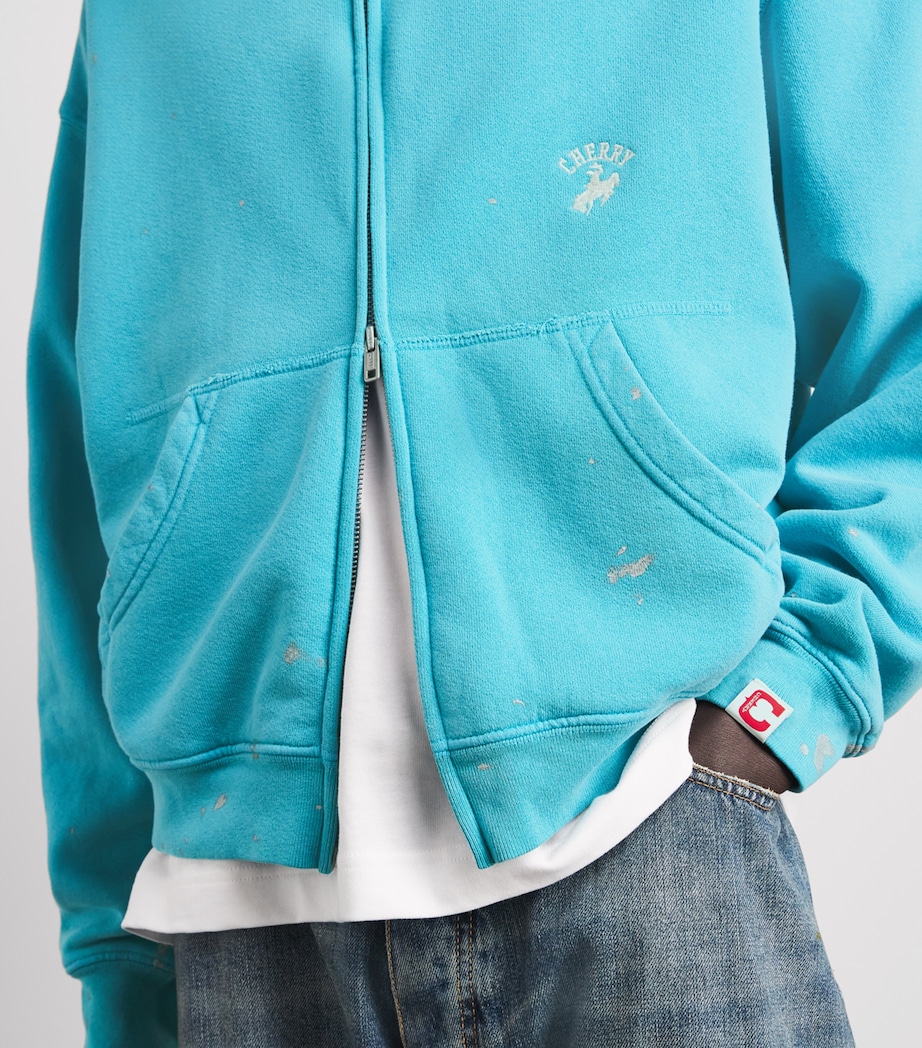 Cherry Los Angeles Mens Western Athletic Zip-Up Hoodie Turqouise Image 3