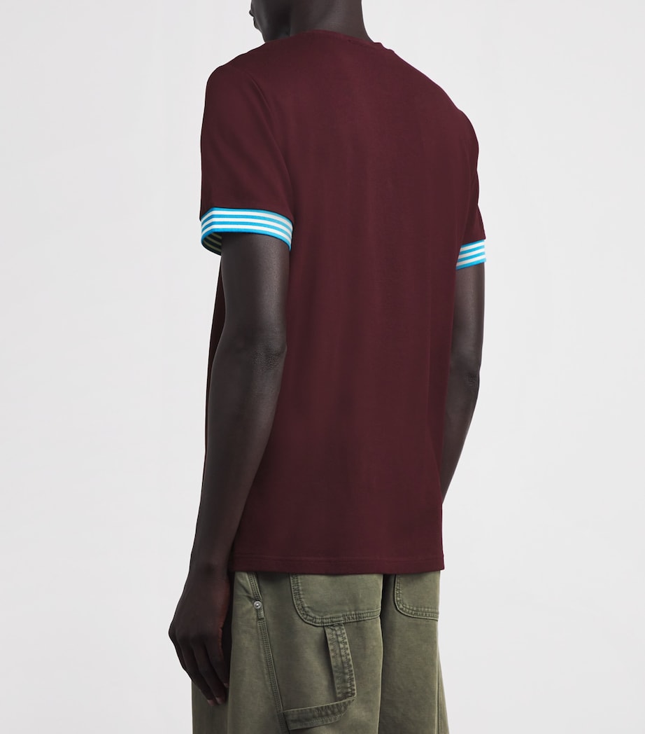 Cotton Striped Cuff T-Shirt 597-OXBLOOD Image 4