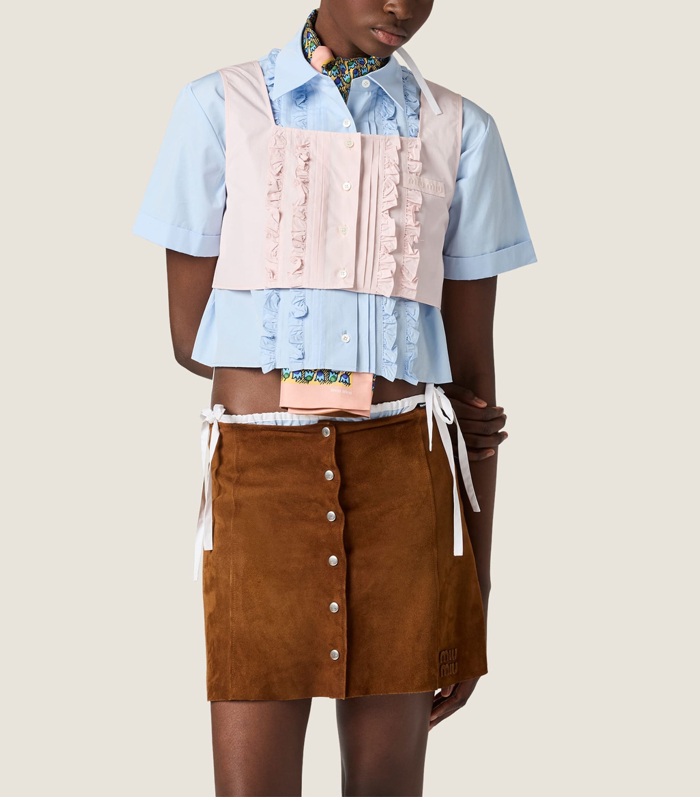 Miu Miu Womens Cotton Ruffled Crop Top Pink Image 2
