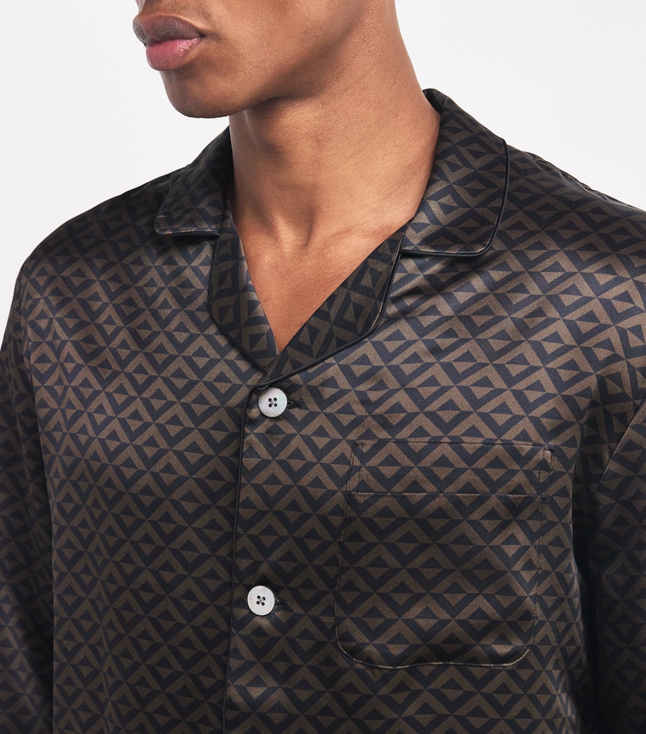 Silk Geometric Print Pyjama Set BLACK Image 4