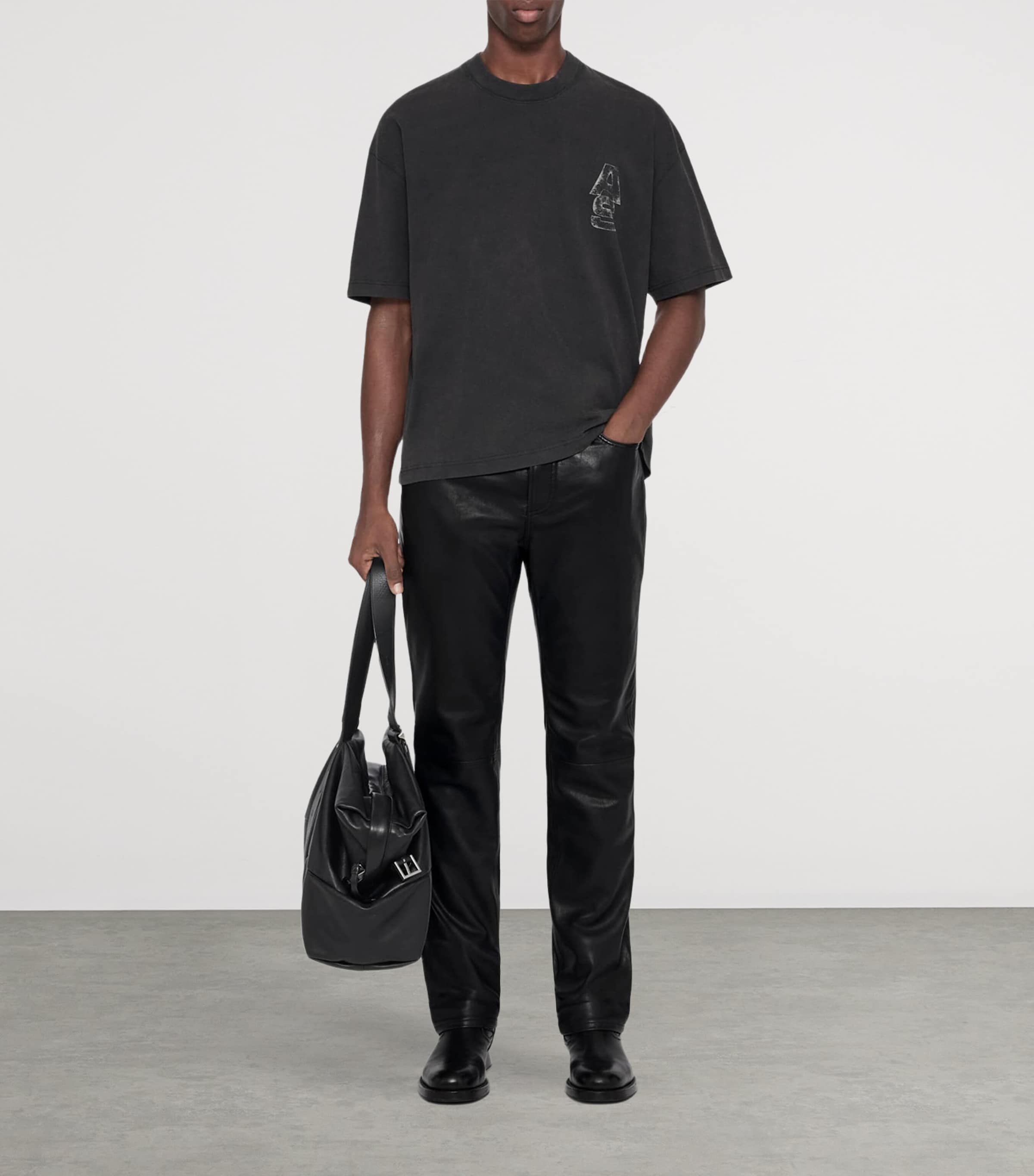 AllSaints Mens Organic Cotton Roller T-Shirt Washed Black Image 2