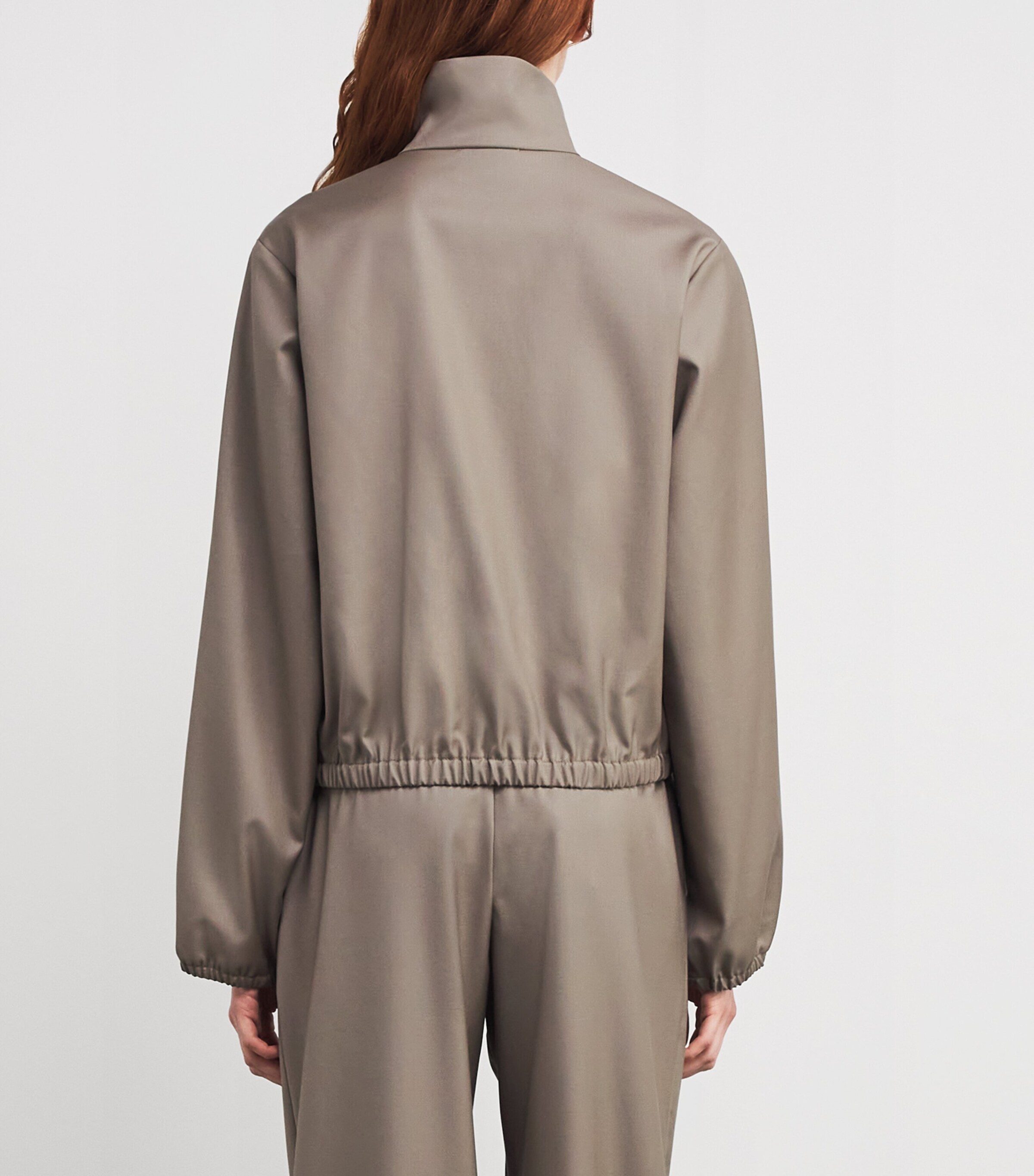 Loulou de Saison Womens Virgin Wool Stand-Collar Jacket Taupe Image 4