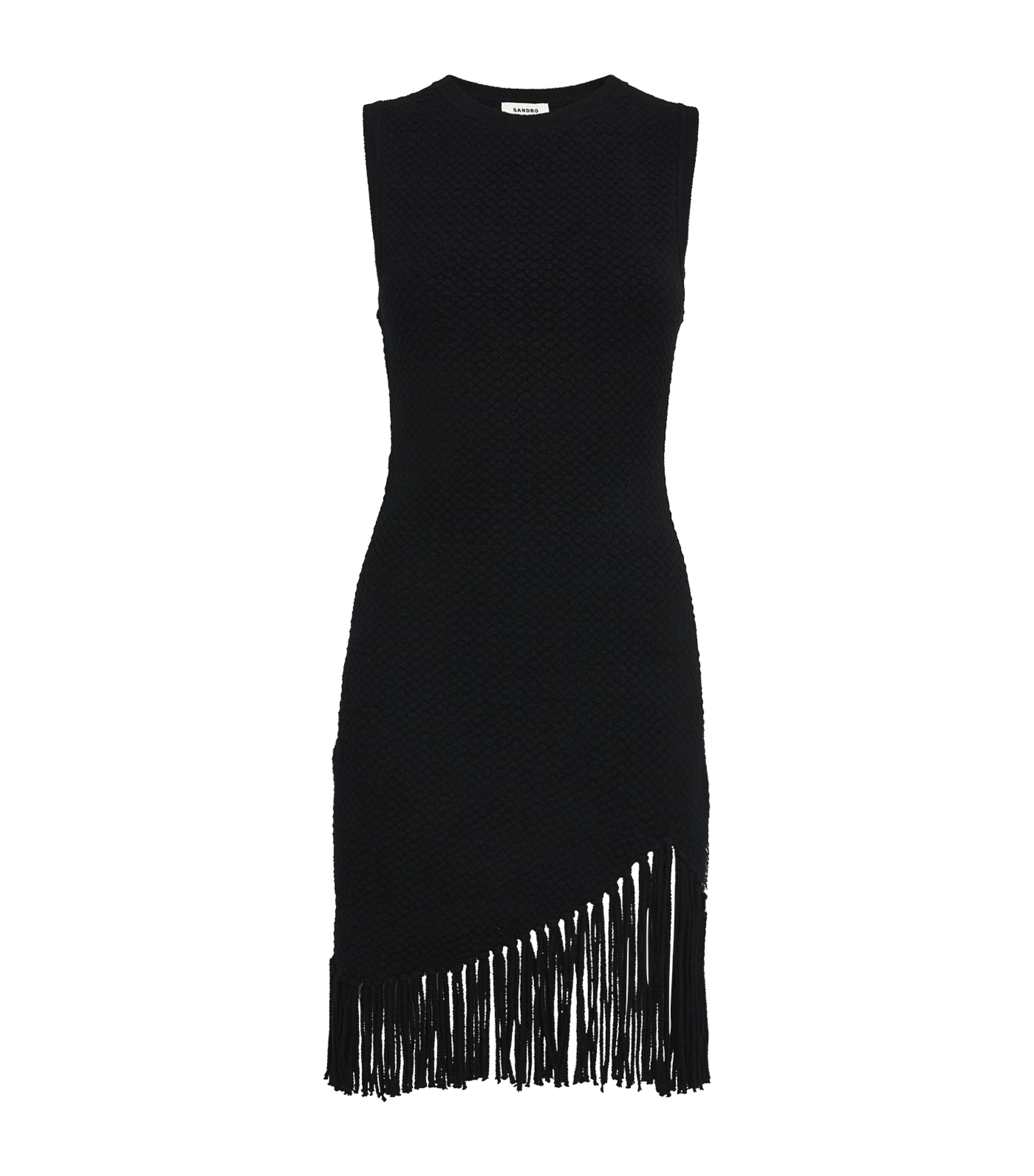 Shop Sandro Fringed Mini Dress In Black