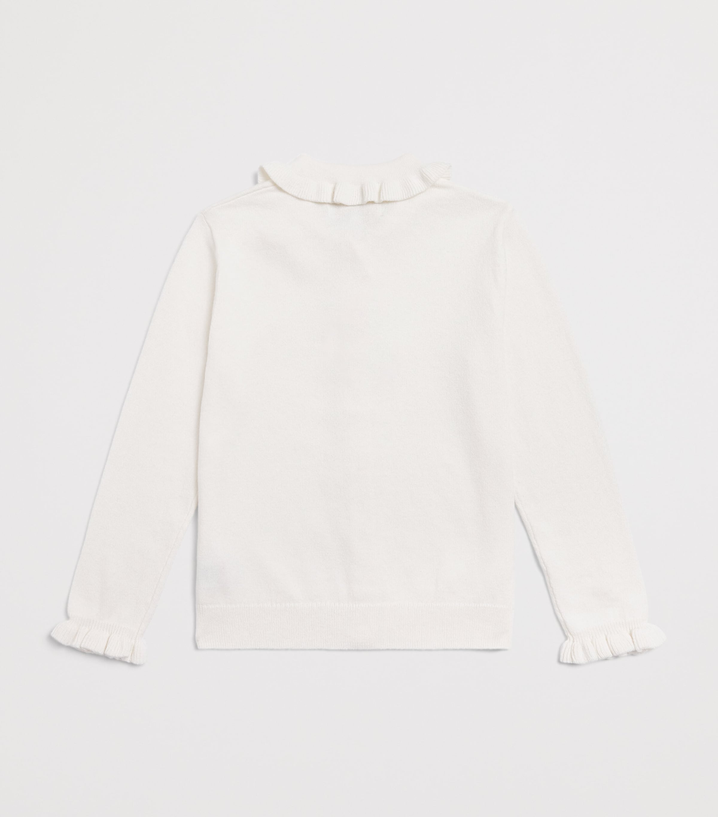 Harrods Wool-Cotton Frilled Bear Cardigan (2-8 Years) Ivory Image 2