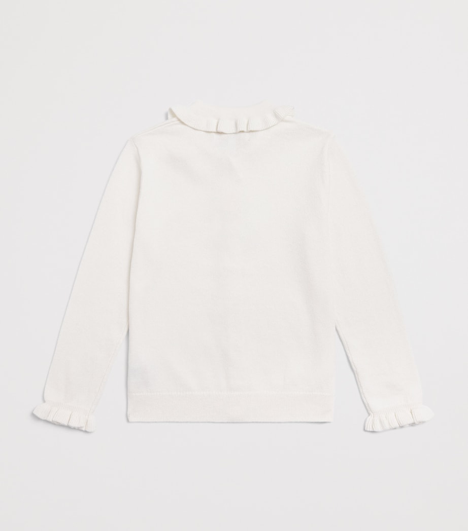 Harrods Wool-Cotton Frilled Bear Cardigan (2-8 Years) Ivory Image 2