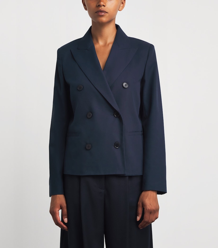Cotton Double-Breasted Blazer NAVY Image 3
