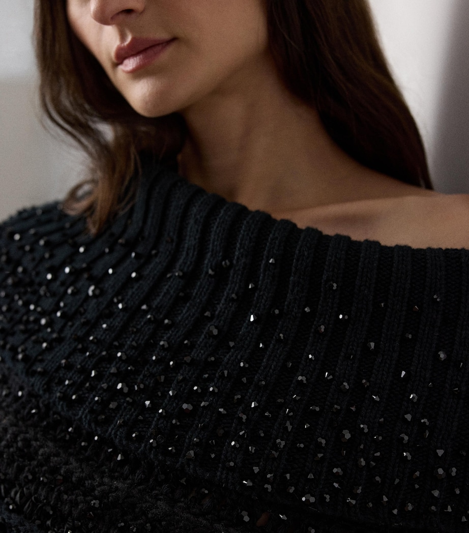 Wool-Blend Embellished Asymmetric Sweater BLACK Image 4