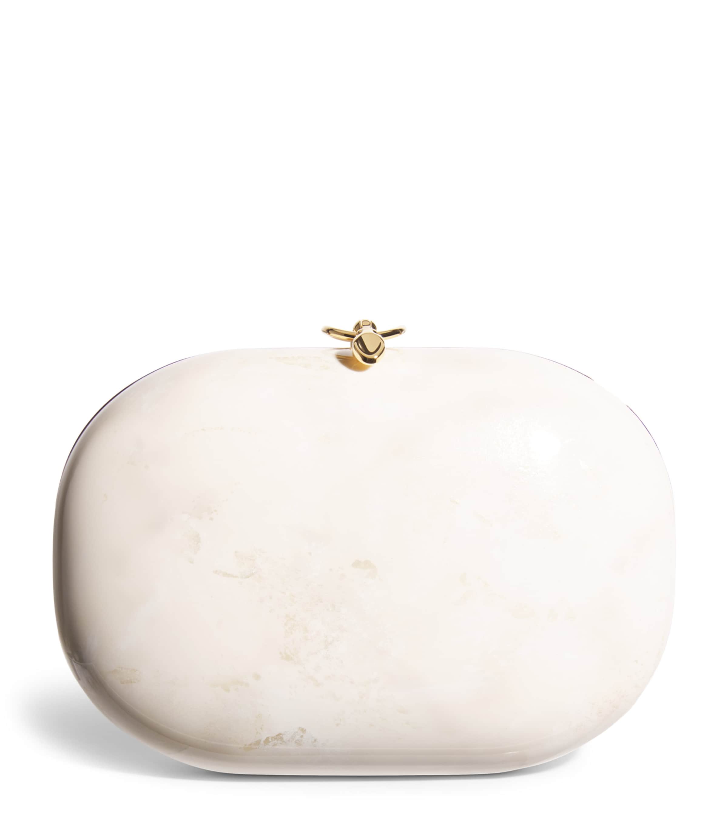 Jeffrey Levinson Oval Elina Clutch Bag Cream & Gold Image 1