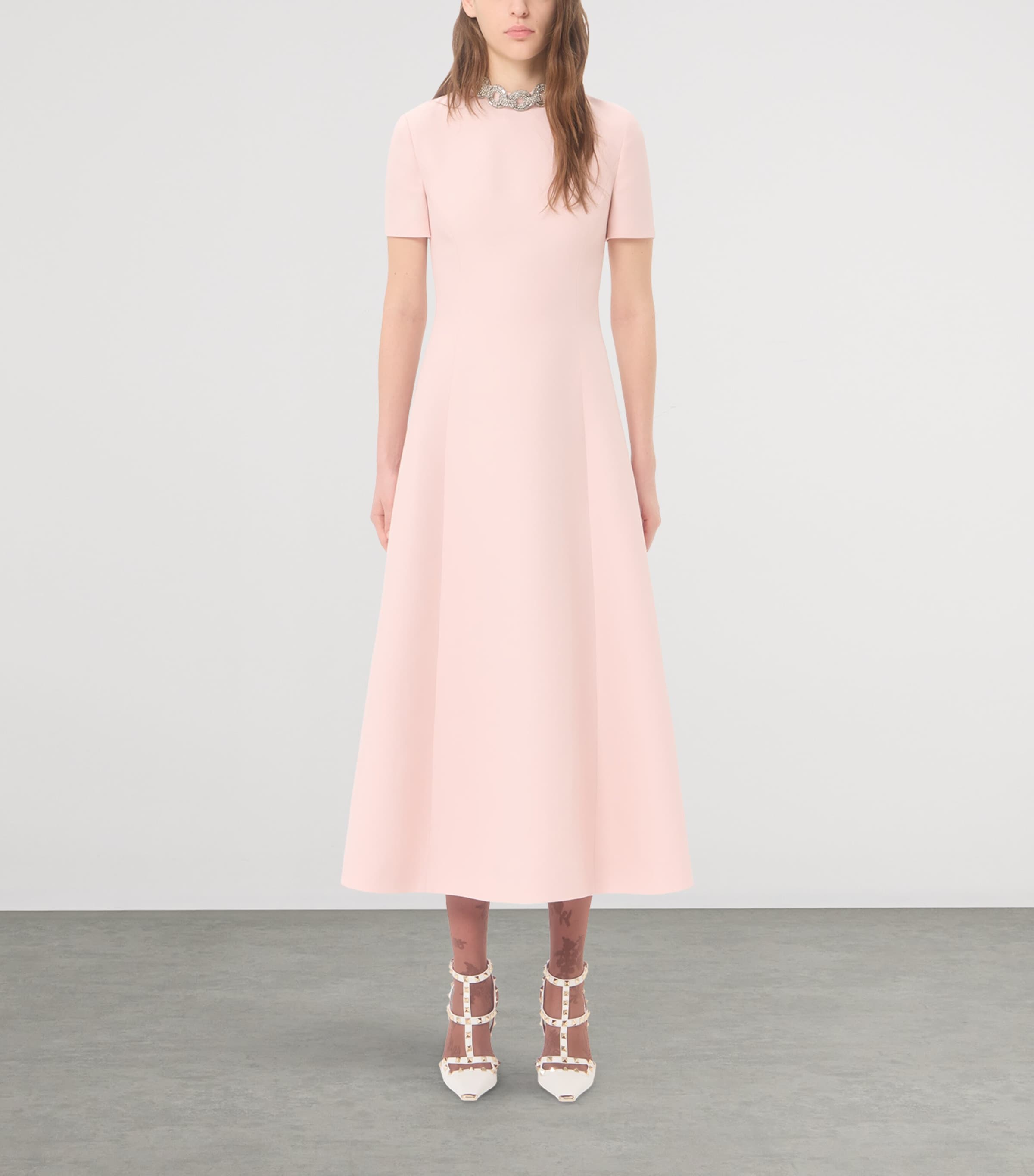 Valentino Womens Wool-Silk Crepe Embellished Midi Dress Image 3