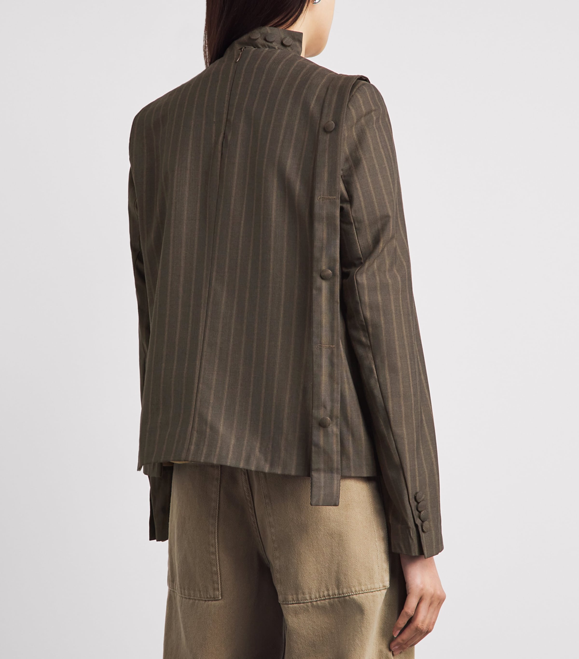 LATE FOR WORK Womens Striped Scarf-Detail Jacket Brn Str Image 5
