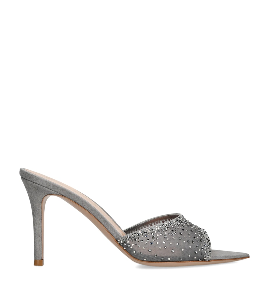 Embellished Silk-Suede Rania Mules 85 SILVER Image 1
