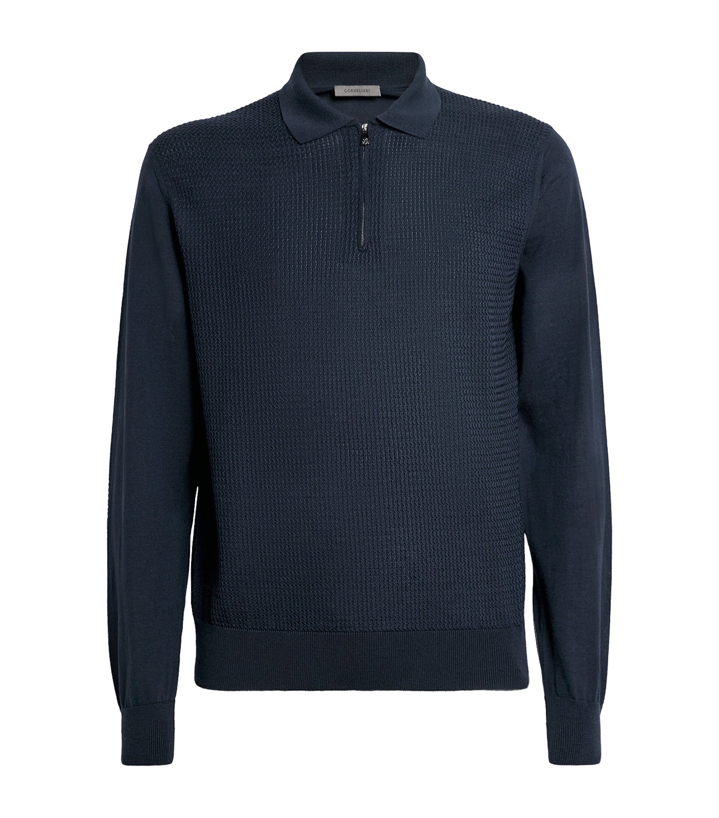Corneliani Mens Virgin Wool Quarter-Zip Polo Sweater China Blue Image 1